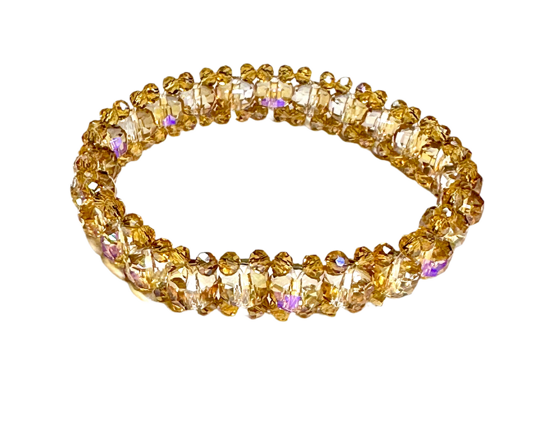 Crystal Glass Wheel Shape Round Faceted three tear Stretch Beaded Bracelet is handmade,