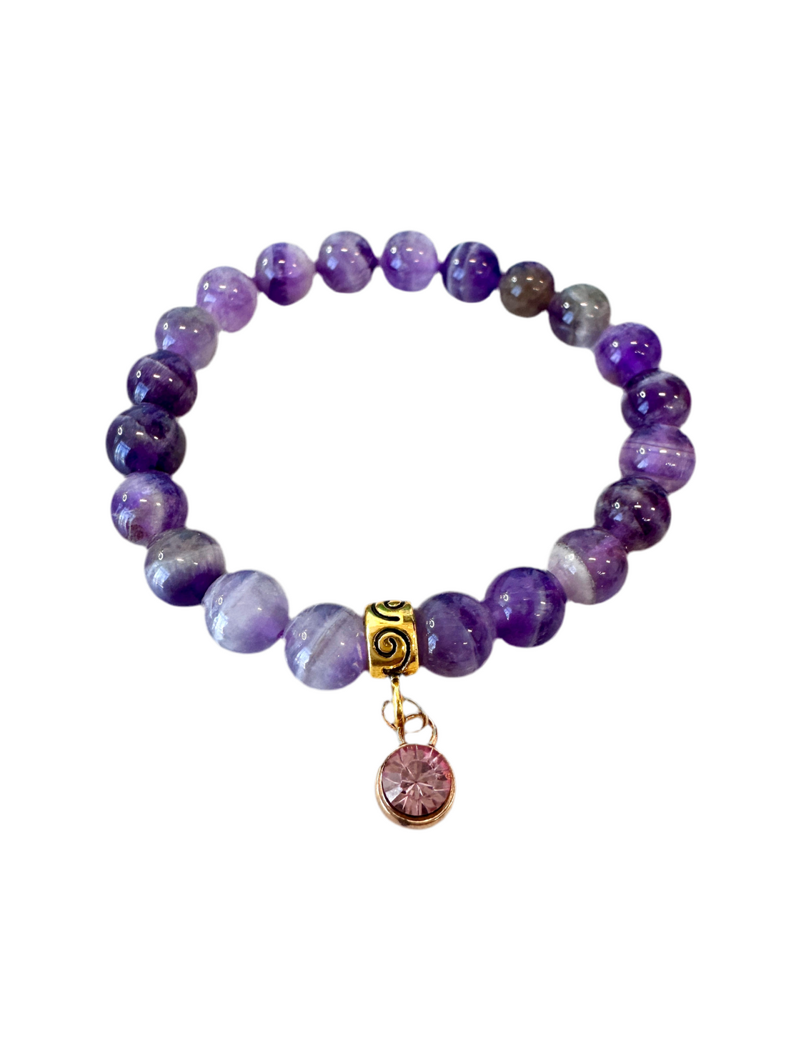 This handmade Amethyst stretch bracelet with spacers is a powerful stone with spiritual healing capabilities and makes a great gift for loved ones.