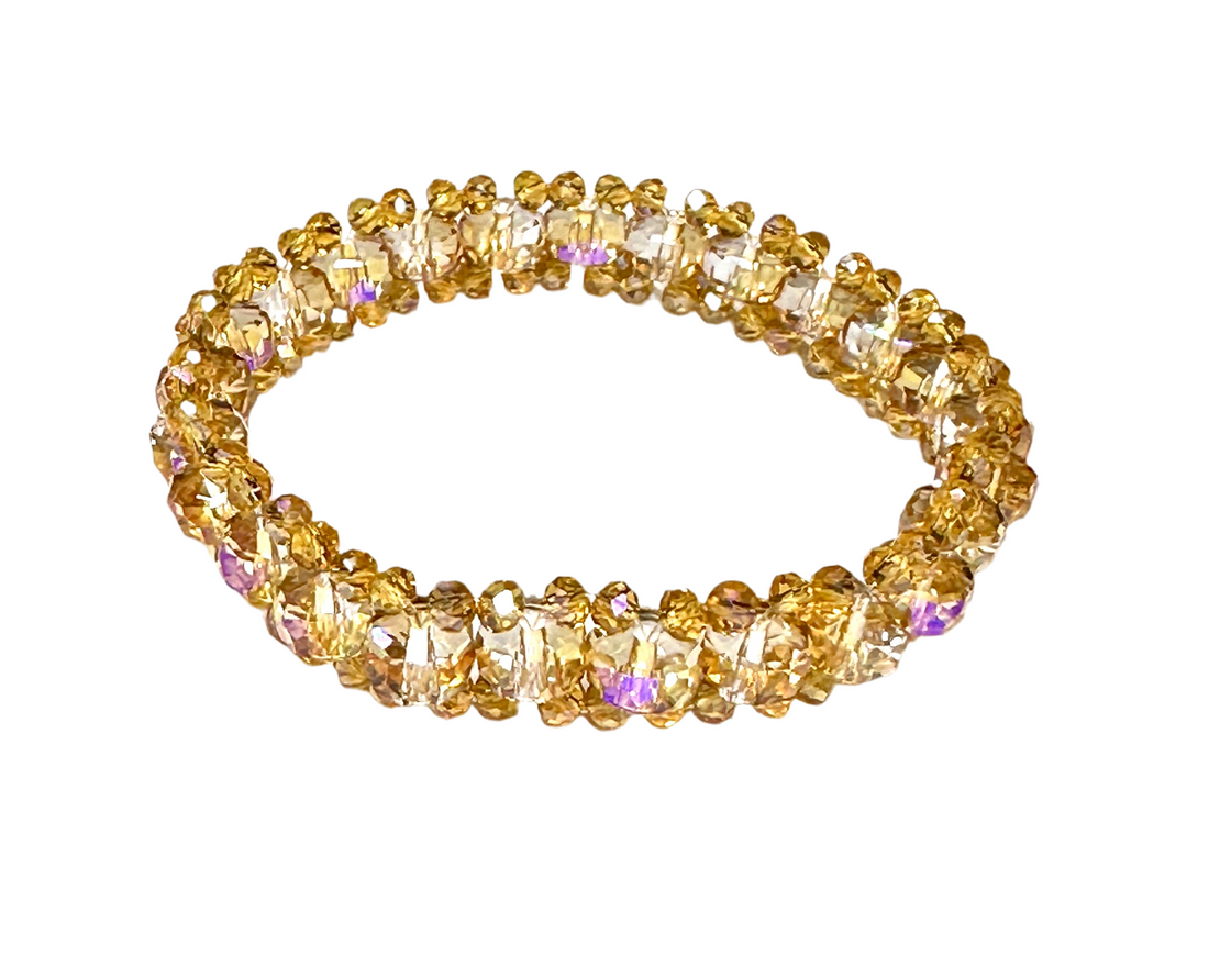 Crystal Glass Wheel Shape Round Faceted three tear Stretch Beaded Bracelet is handmade,