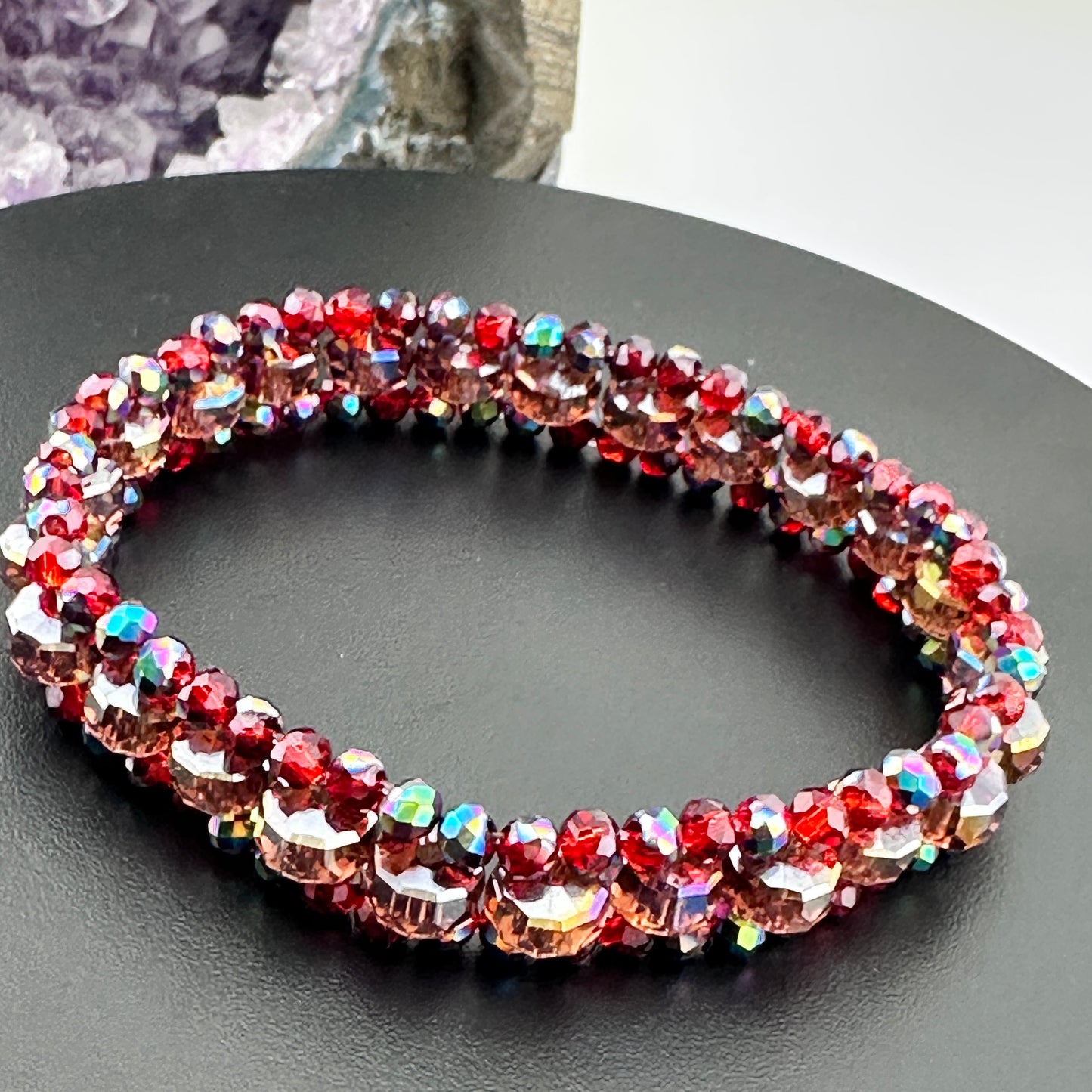 Austrian Crystals three tier layer stretch bracelet