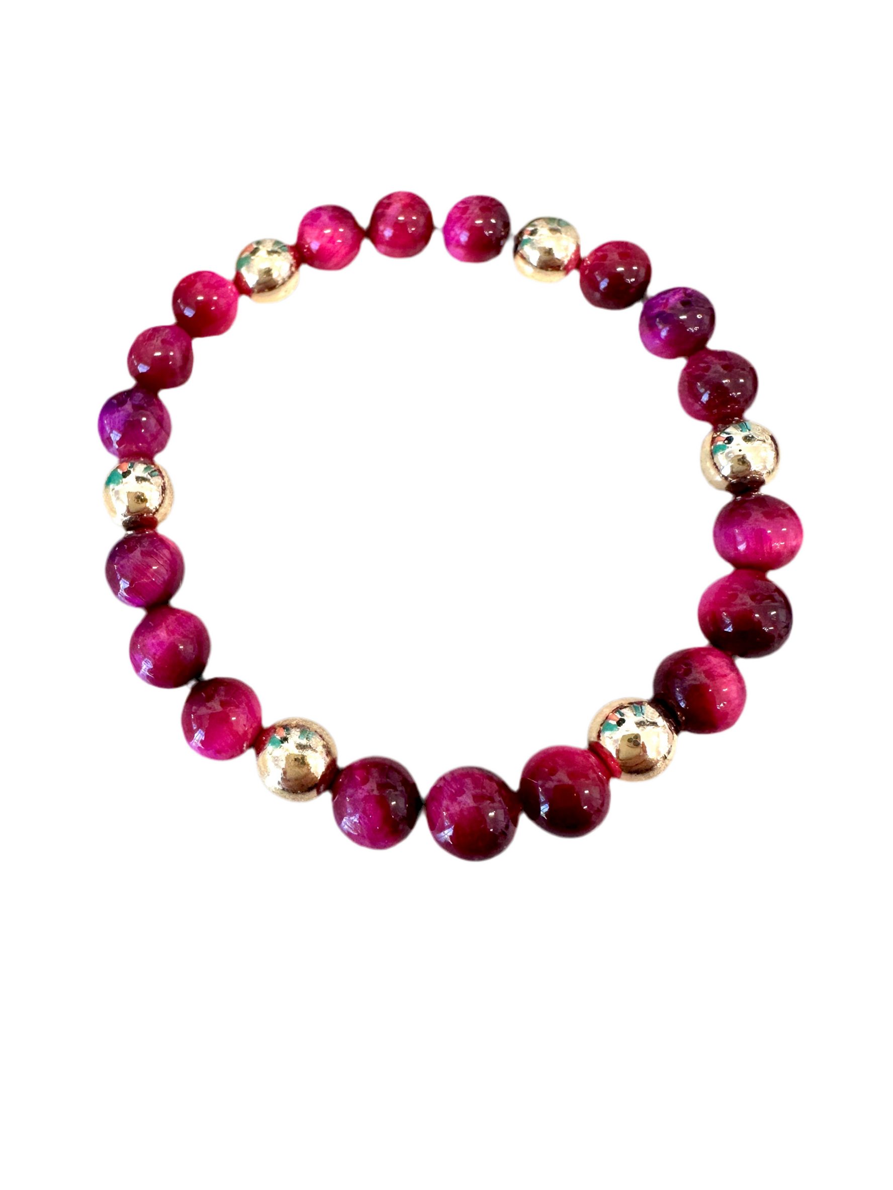 Pink Tigers  Eye handmade beaded Stretch bracelet, with  gold plated beads.