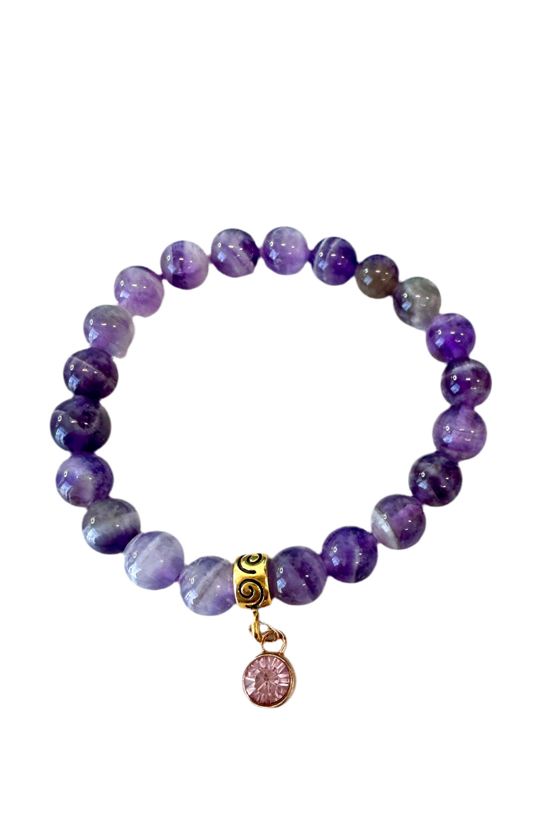 This handmade Amethyst stretch bracelet with spacers is a powerful stone with spiritual healing capabilities and makes a great gift for loved ones.