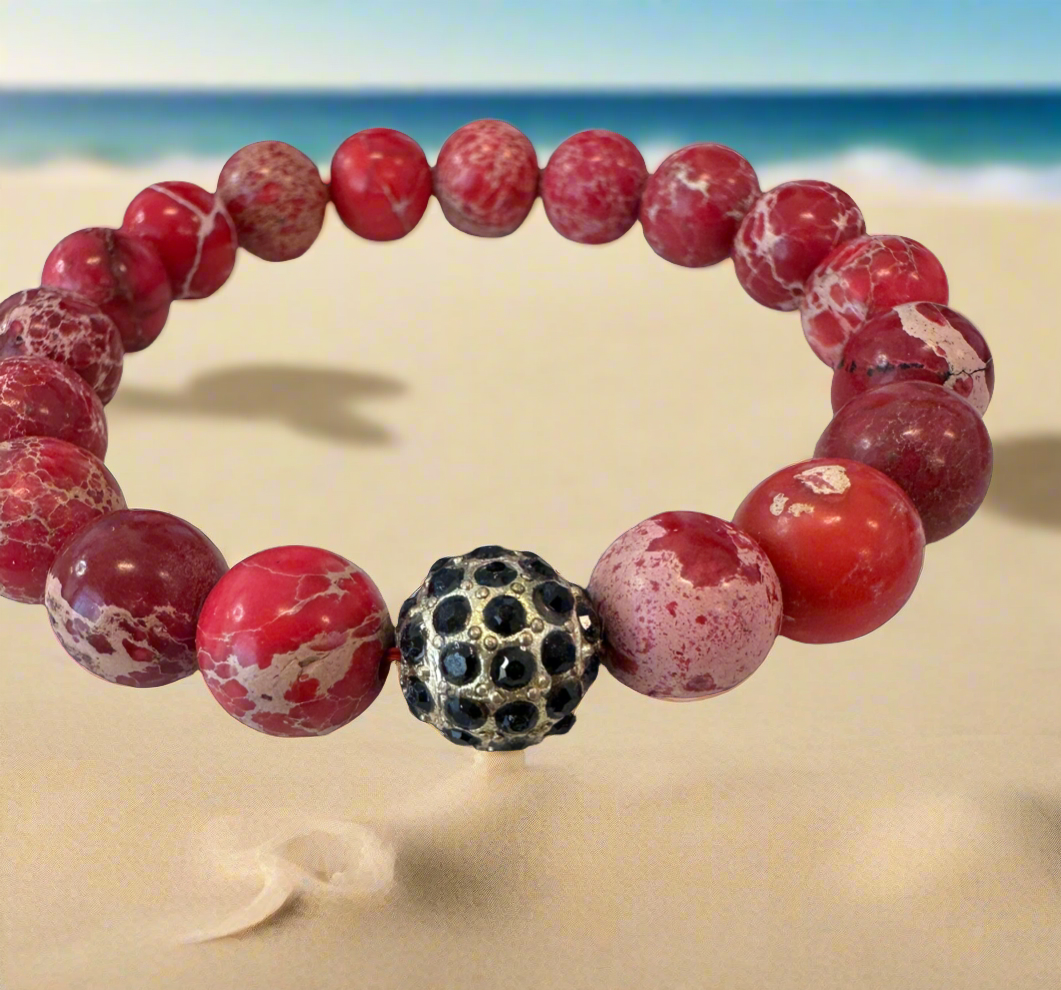 Natural Red Imperial Jasper. stretch bracelet