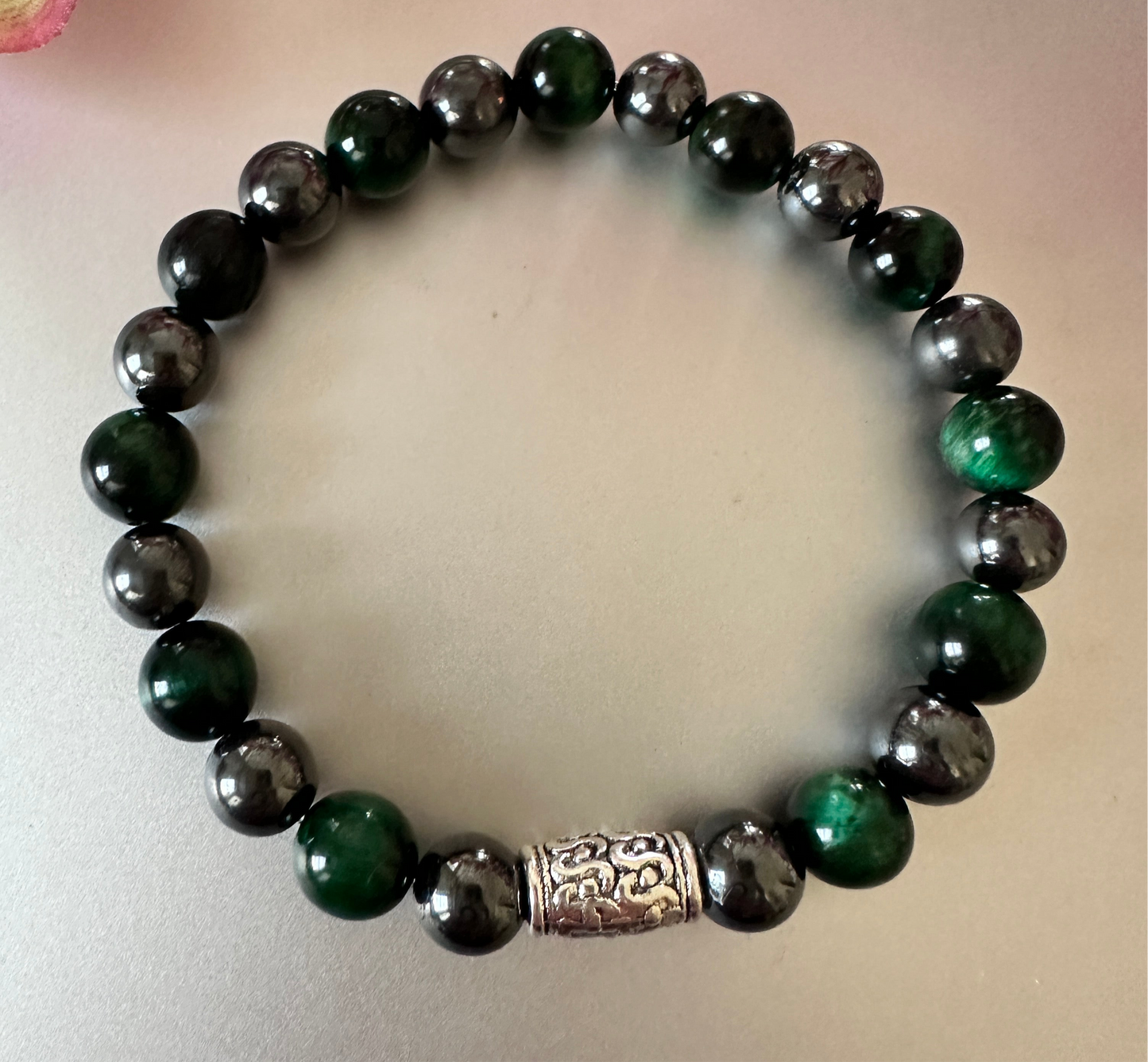 Hematite with green tigers eye bracelet.