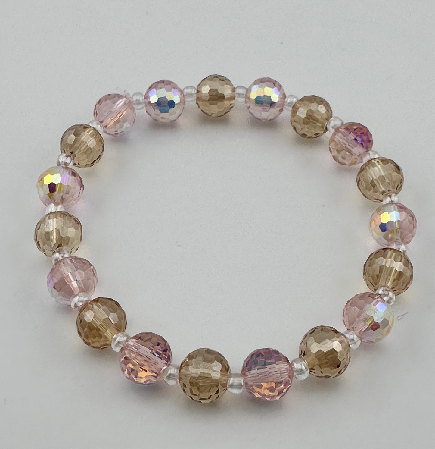 Pink & champagne carved beads Bracelet