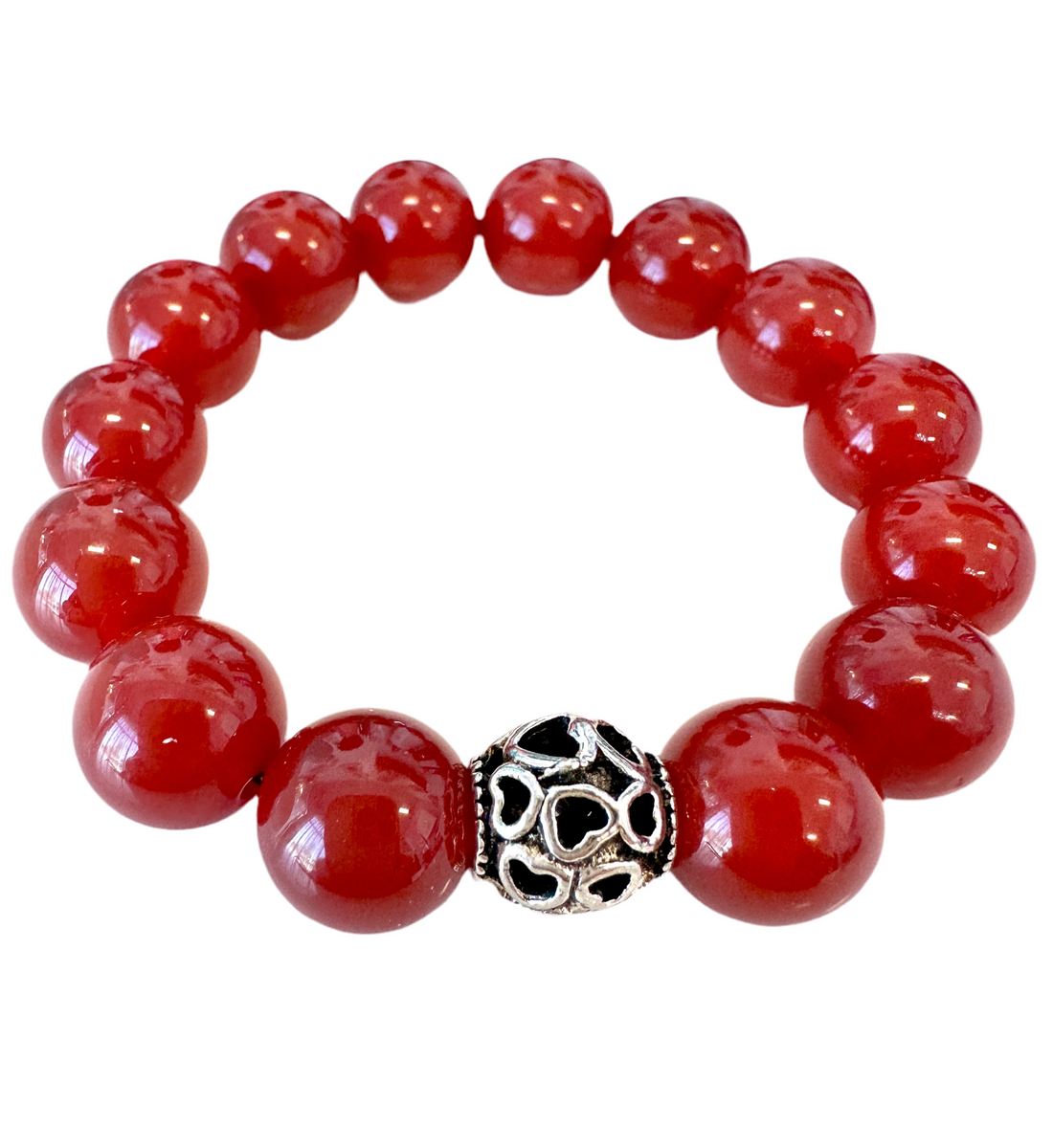 This 12M stretch bracelet is crafted with Red Onyx Agate Beads, cubic zirconia balls, and rhinestone spacers- a lovely combination fit for gifting to friends and family.