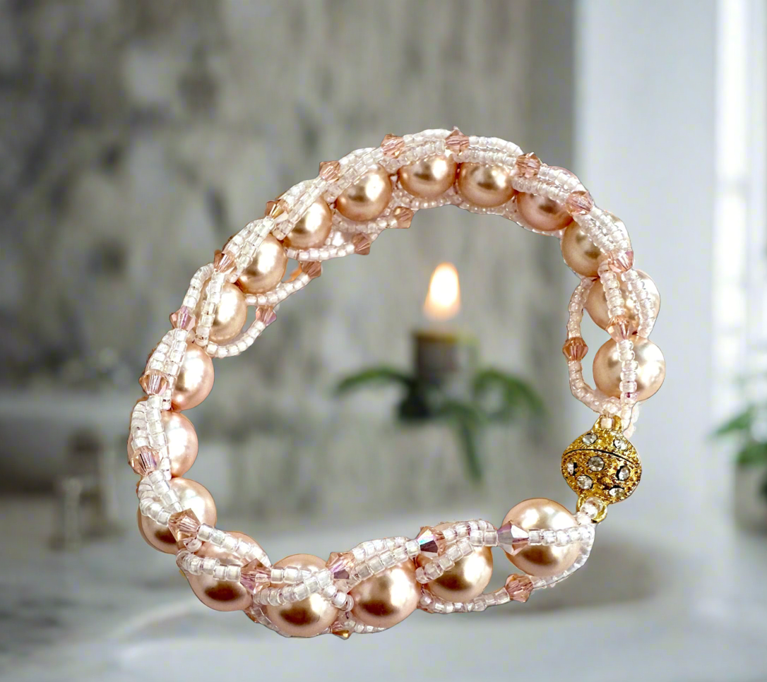 Flat-spiral bracelet with faux pearls and Miyuki seed beads bracelet with the magnetic clasp - Creations by Rosa