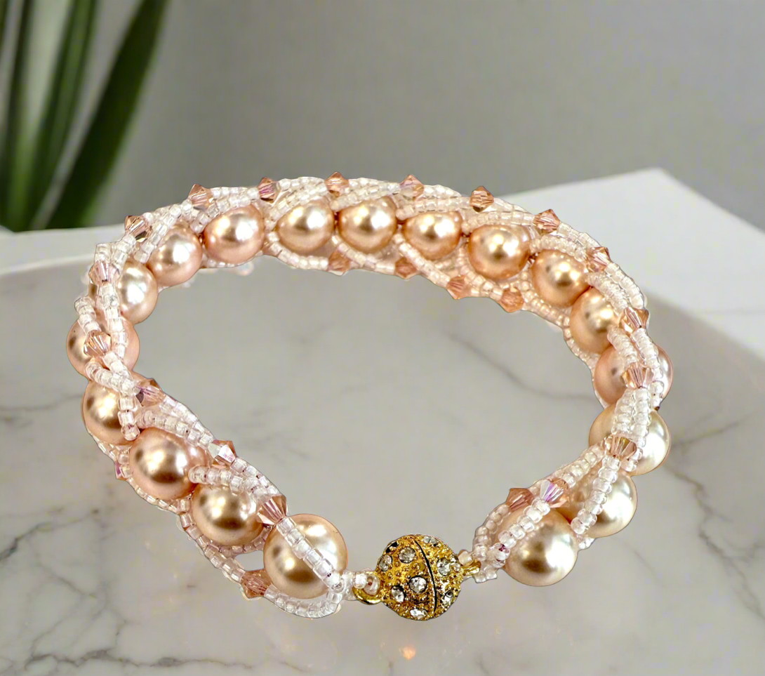 Flat-spiral bracelet with faux pearls and Miyuki seed beads bracelet with the magnetic clasp - Creations by Rosa