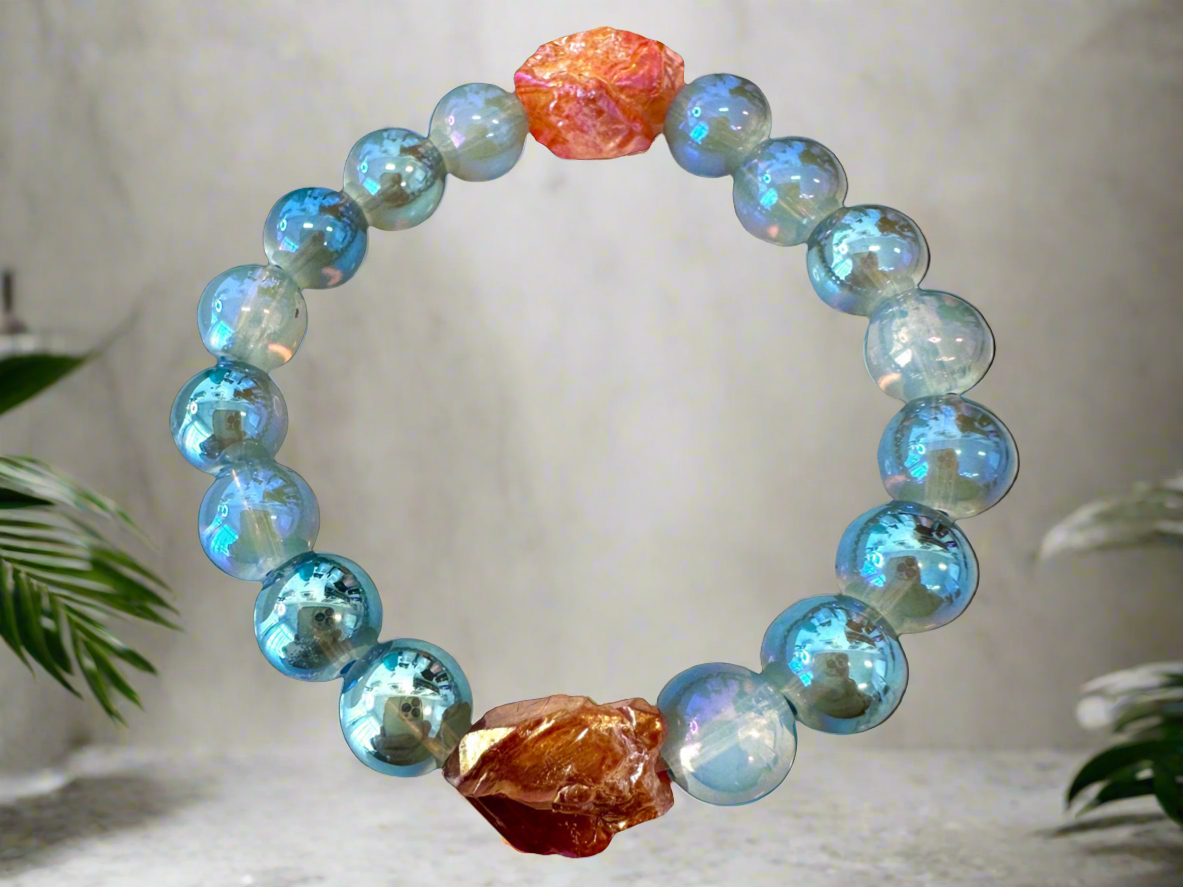 Aura Quartz Beads- stretch bracelet.