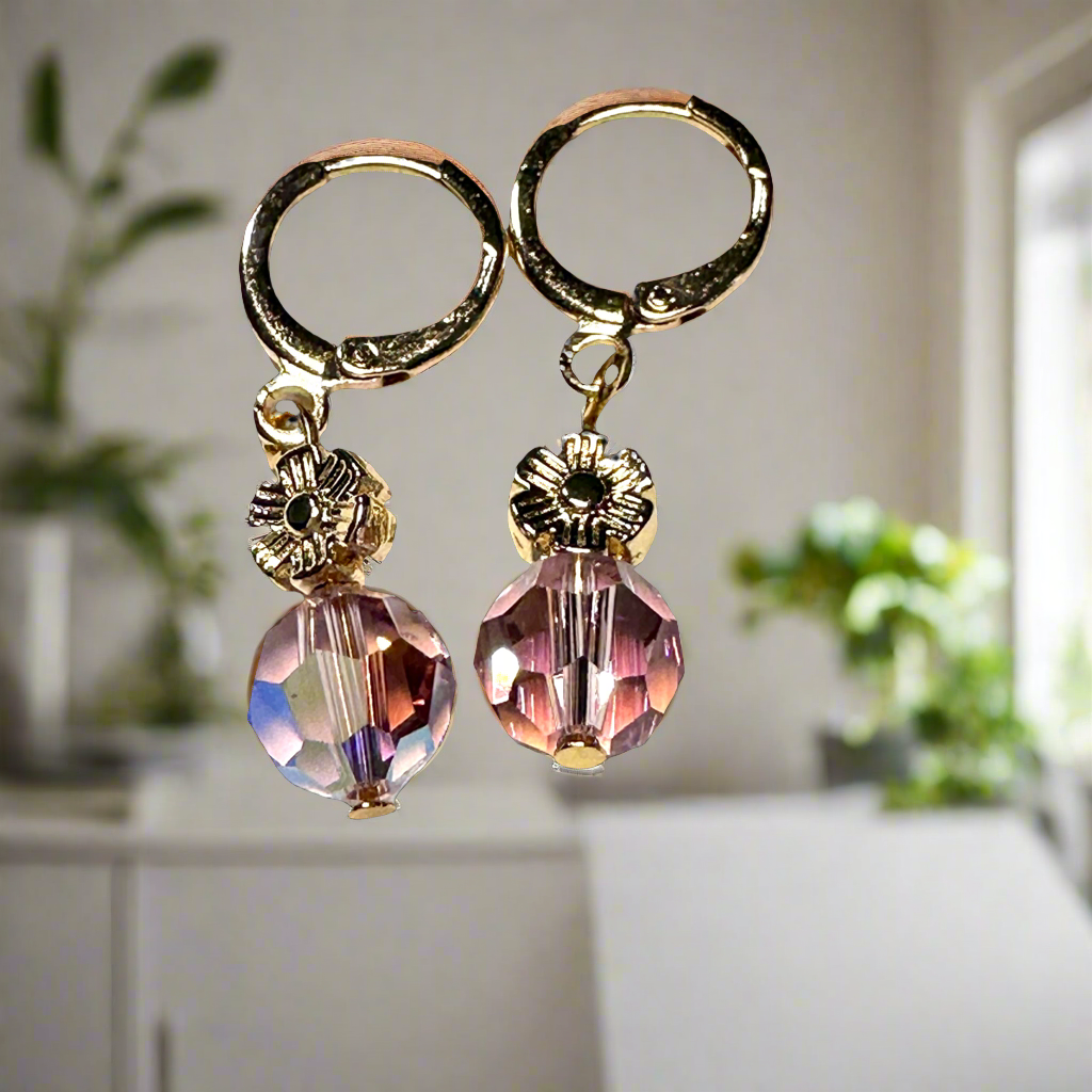 Faceted Round Light Amethysts(AB)8mm Swarovski Crystal Earrings.