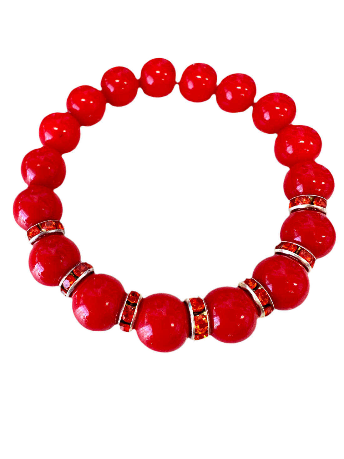 This high-quality Red Coral bracelet, designed with handmade stretches and gold and rondelle spacers, is an ideal present for anyone.