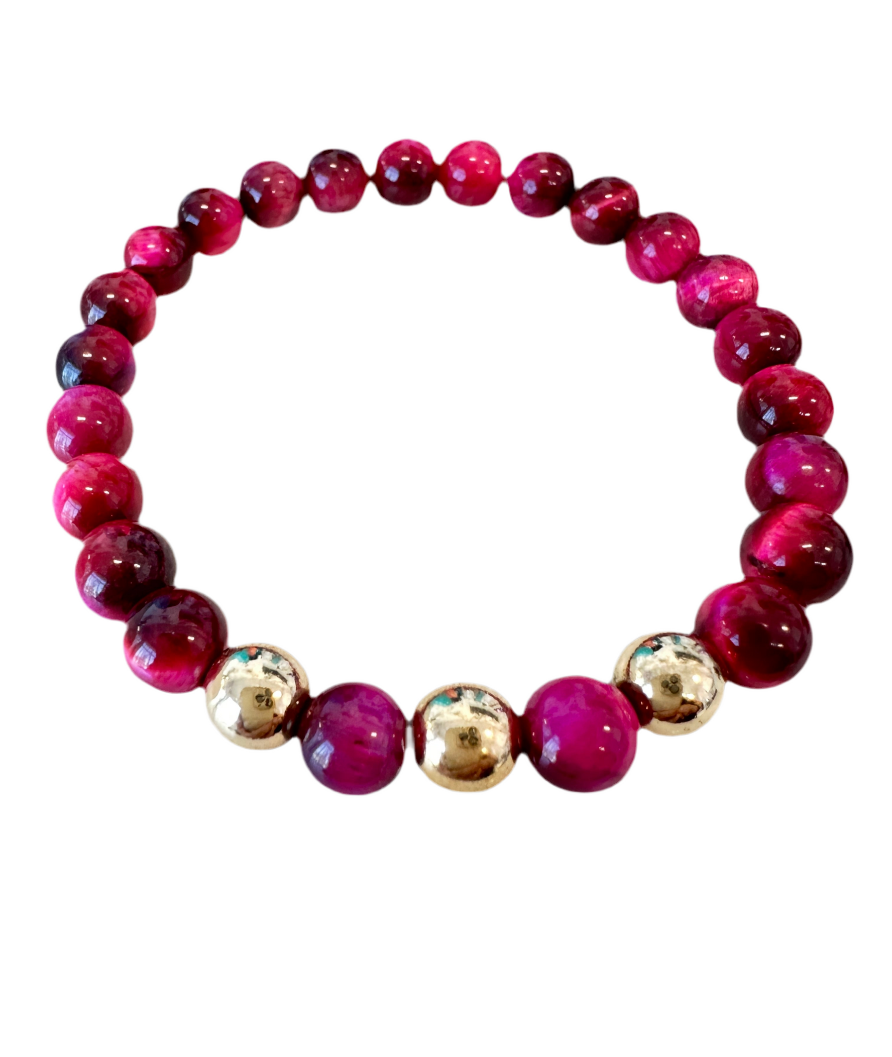 Pink Tigers  Eye handmade beaded Stretch bracelet, with  gold plated beads.