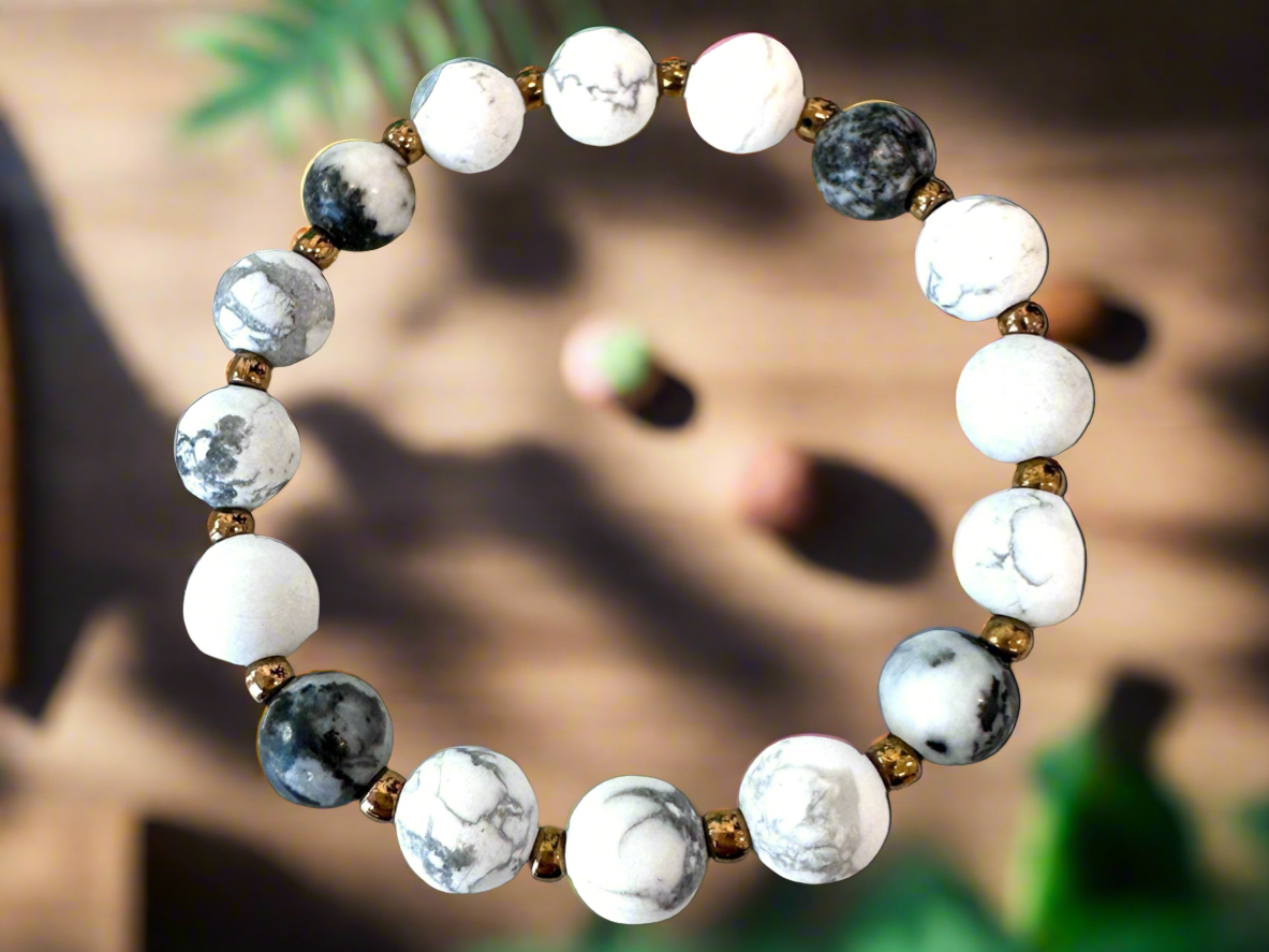 Magnesite beads handmade stretch bracelet  and with seed beads spacers. - Creations by Rosa