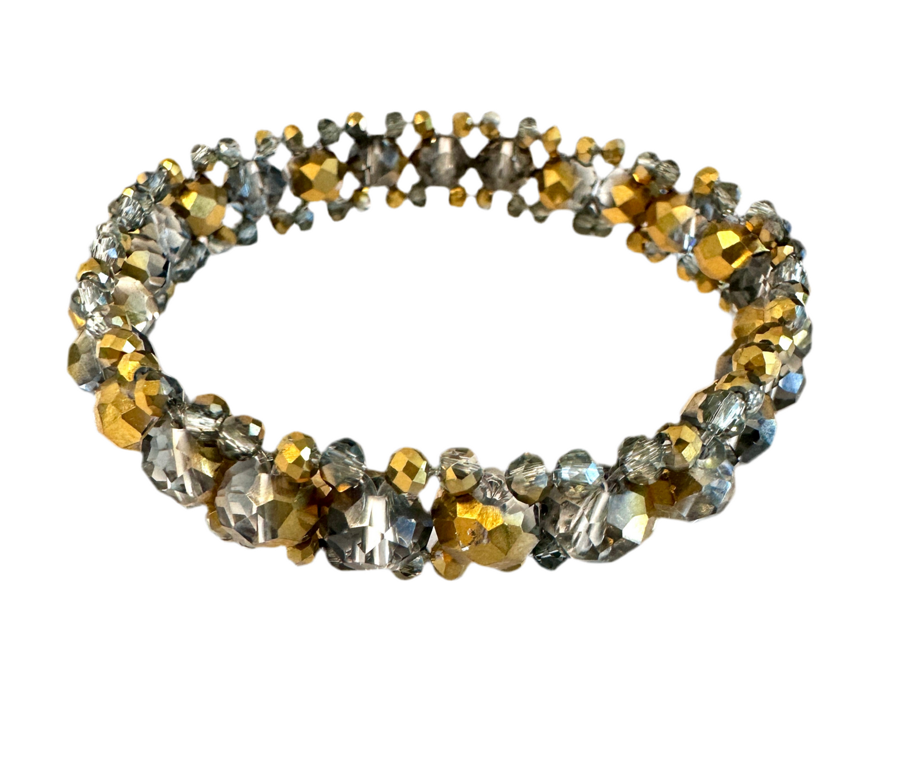 This elegant Gold-plated Crystal Glass Stretch Beaded Bracelet is handcrafted, making it an ideal present for family and friends.