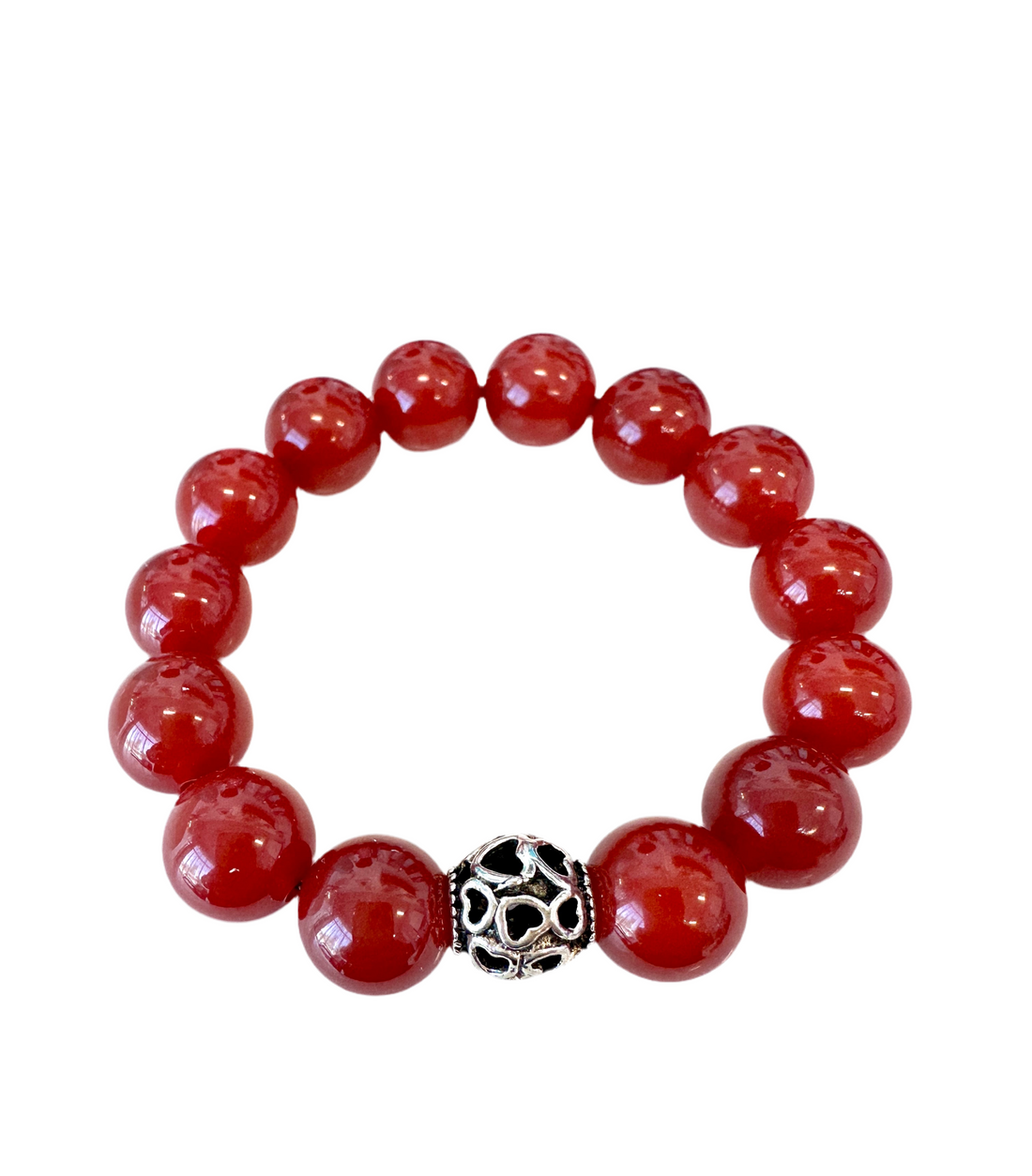 This 12M stretch bracelet is crafted with Red Onyx Agate Beads, cubic zirconia balls, and rhinestone spacers- a lovely combination fit for gifting to friends and family.