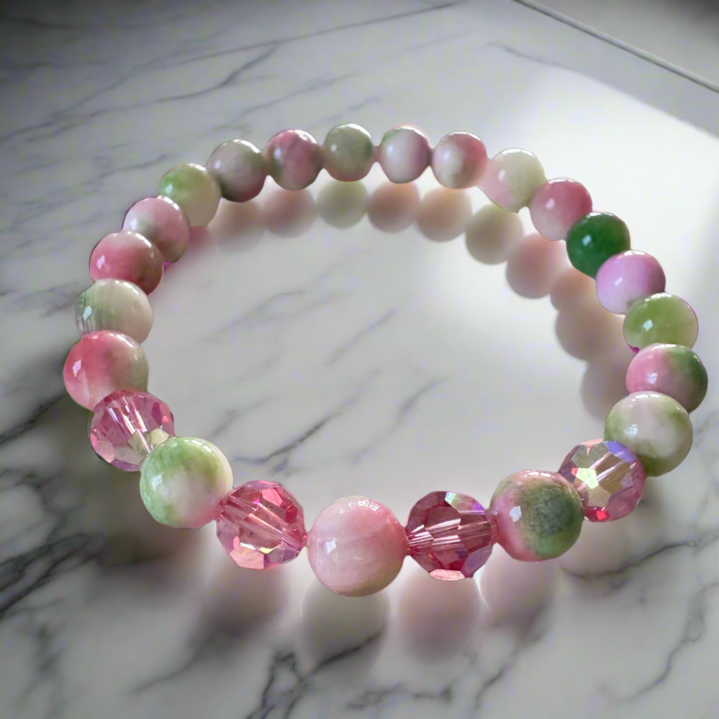 Persian Jade beats with Cristal glass Stretch bracelet