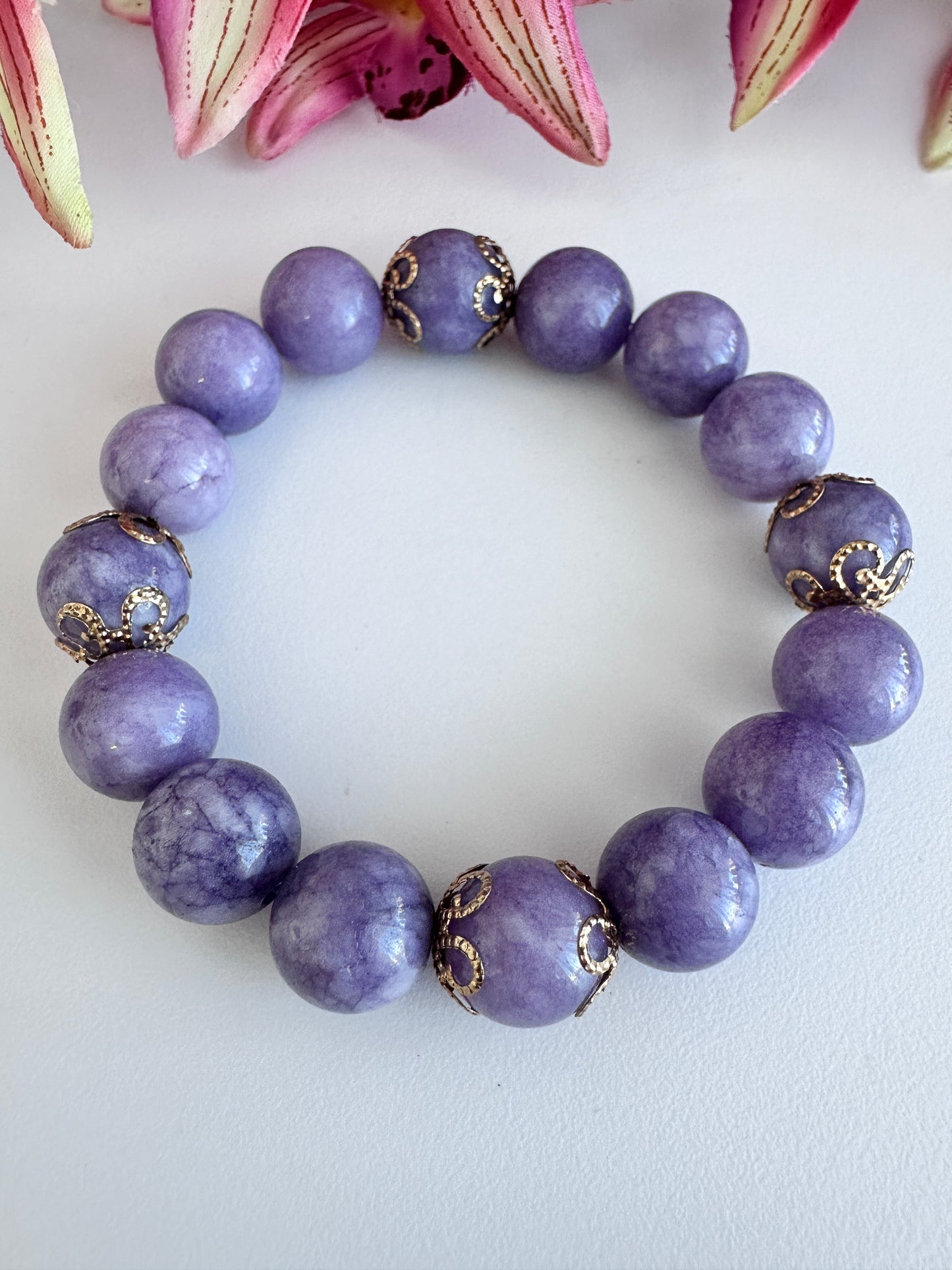 Purple Angelite, Stretch Beaded Bracelet. - Creations by Rosa