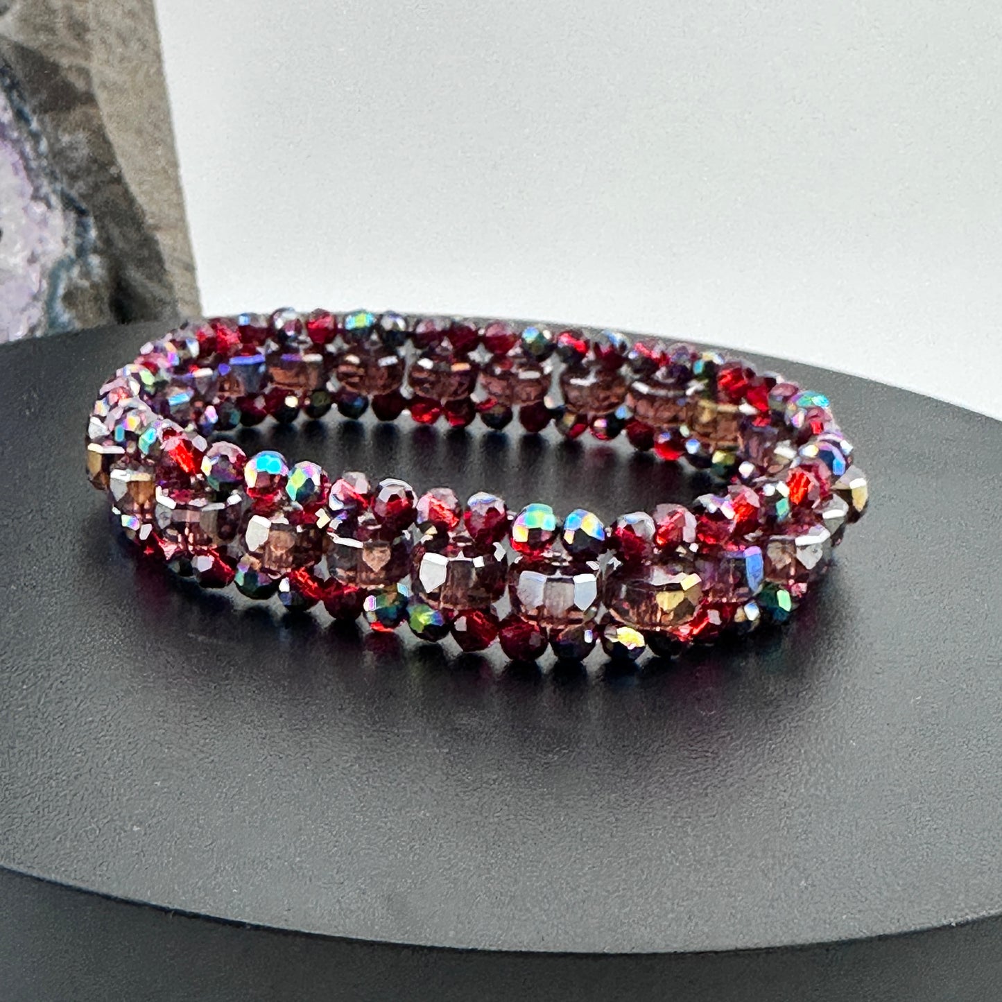 Austrian Crystals three tier layer stretch bracelet