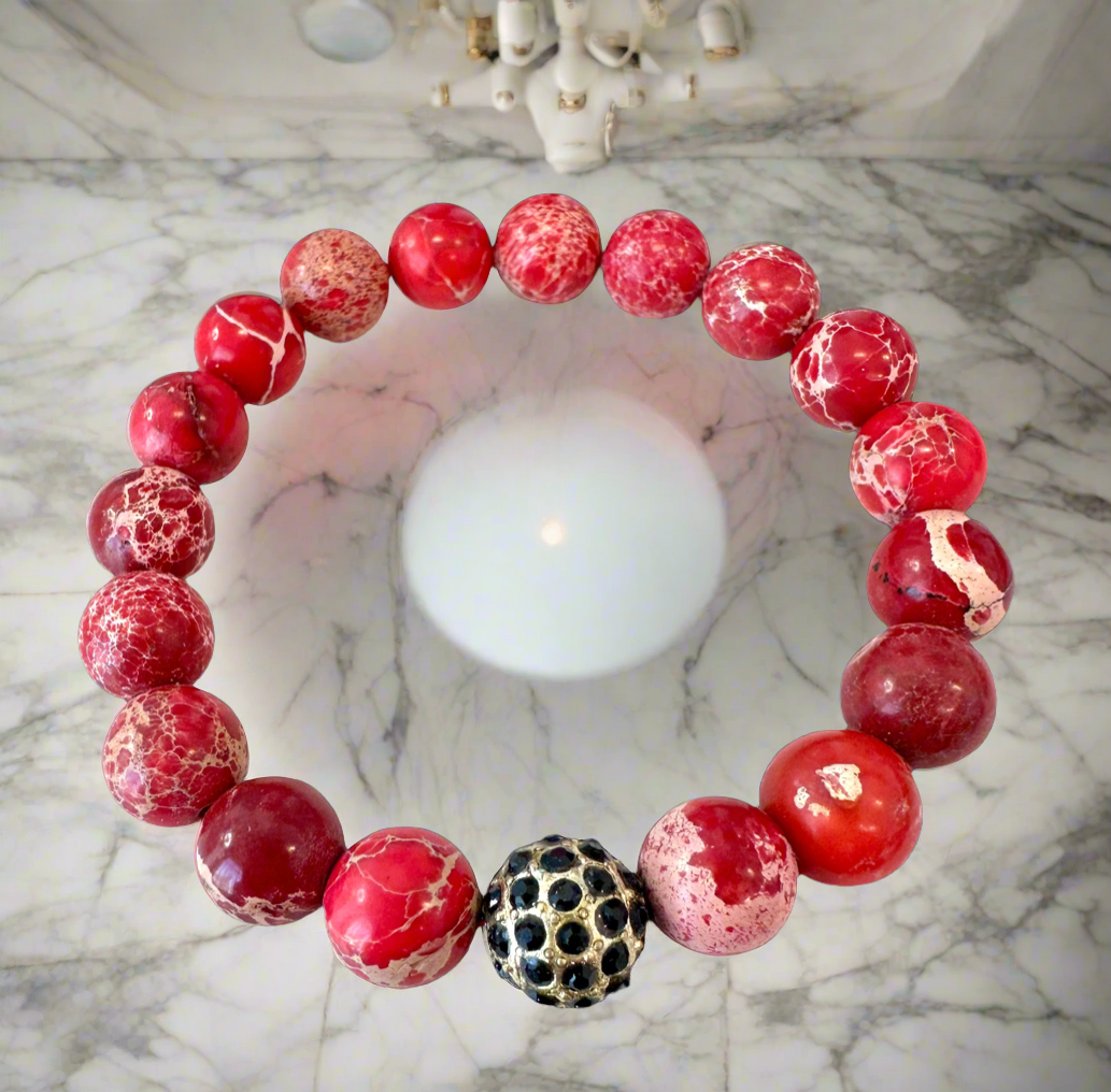 Natural Red Imperial Jasper. stretch bracelet