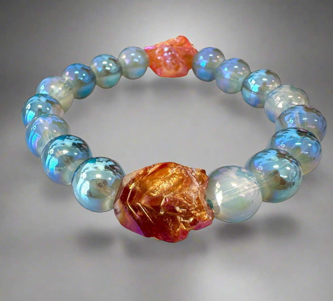 Aura Quartz Beads- stretch bracelet.