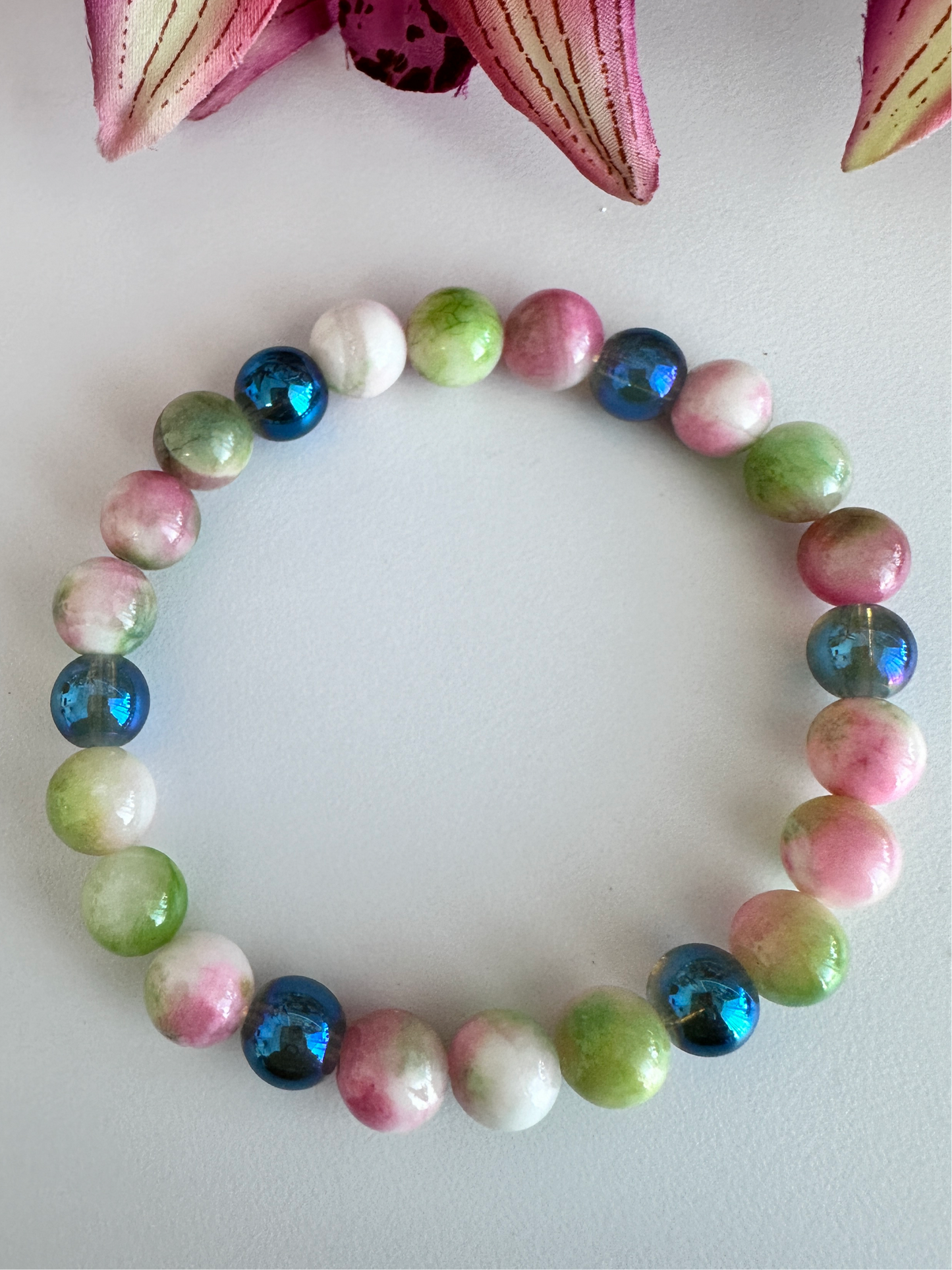 Persian Jade Beads stretch bracelet. - Creations by Rosa