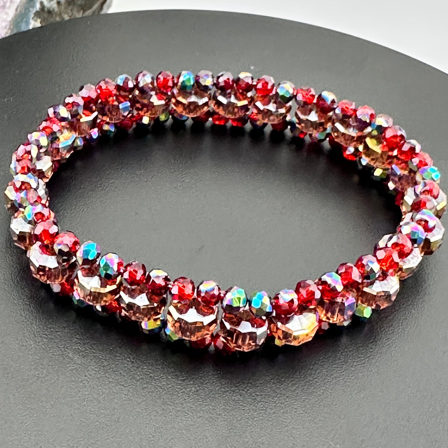 Austrian Crystals three tier layer stretch bracelet