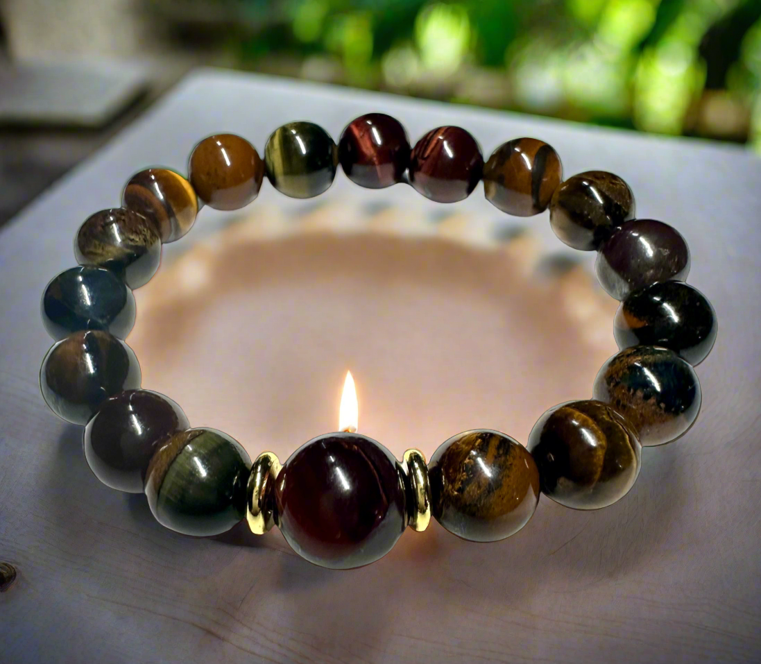 Tigers Eye stretch bracelet features gold plated spacers and one 12 mm stone for a unique accent.