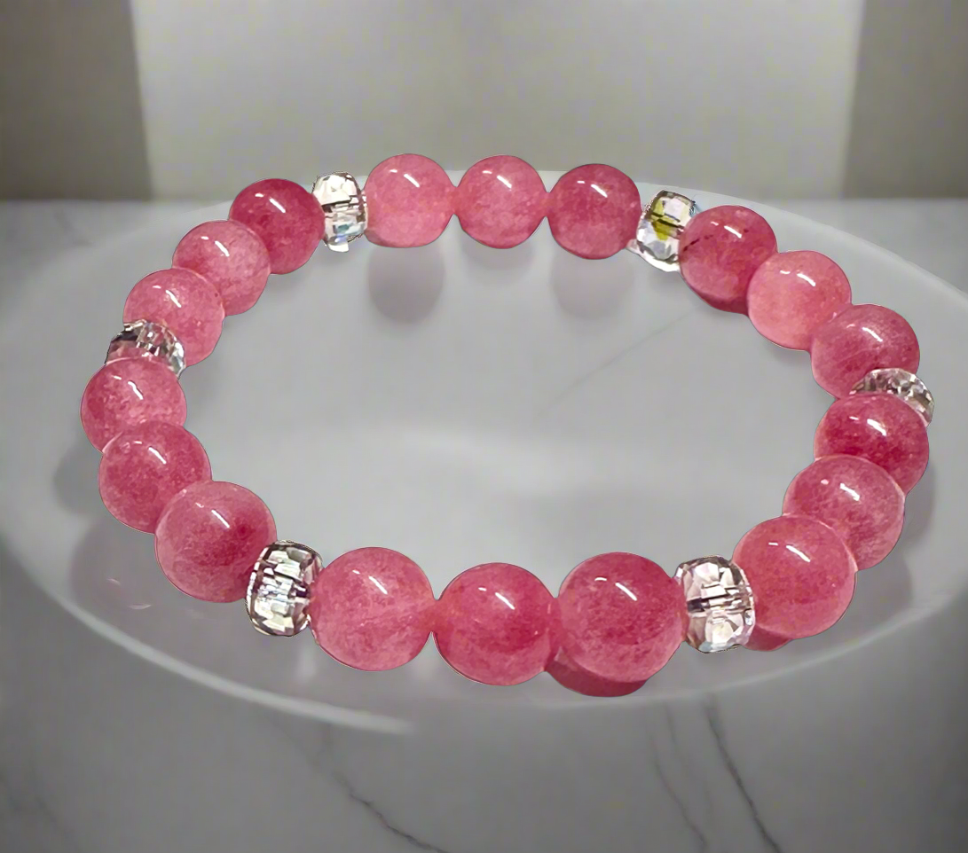 Argentine Rhodochrosite Beads, handmade stretch bracelet.