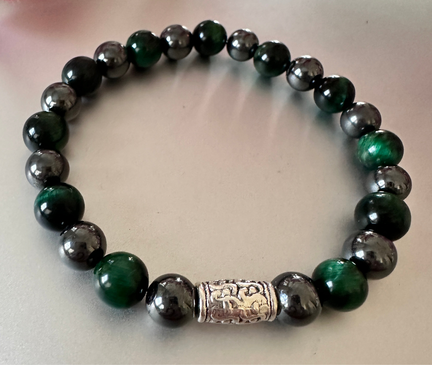 Hematite with green tigers eye bracelet.