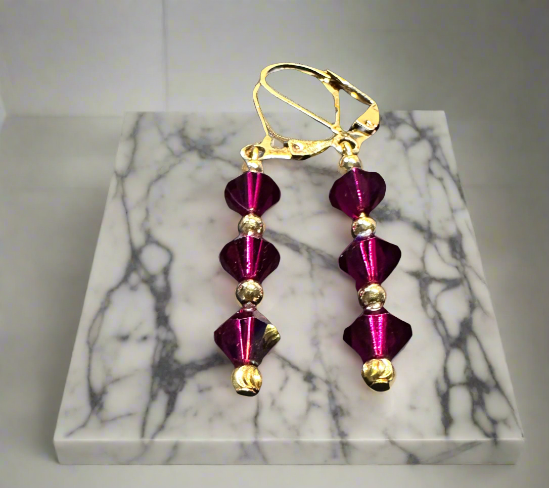 Swarovski  Crystal Ruby Dangle Earring, 14K Gold Plated Earring, Birthstone Gift Earring, Dangling Ruby Earring, Daily Earring, Gift Earring. - Creations by Rosa