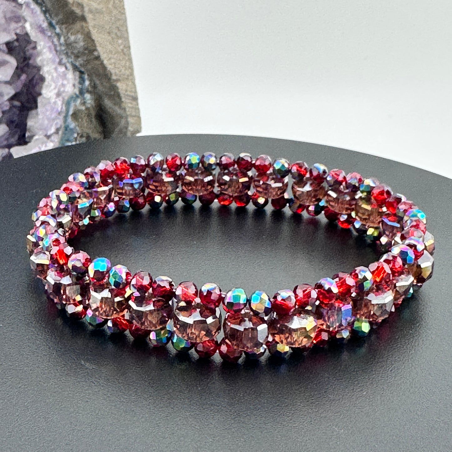 Austrian Crystals three tier layer stretch bracelet