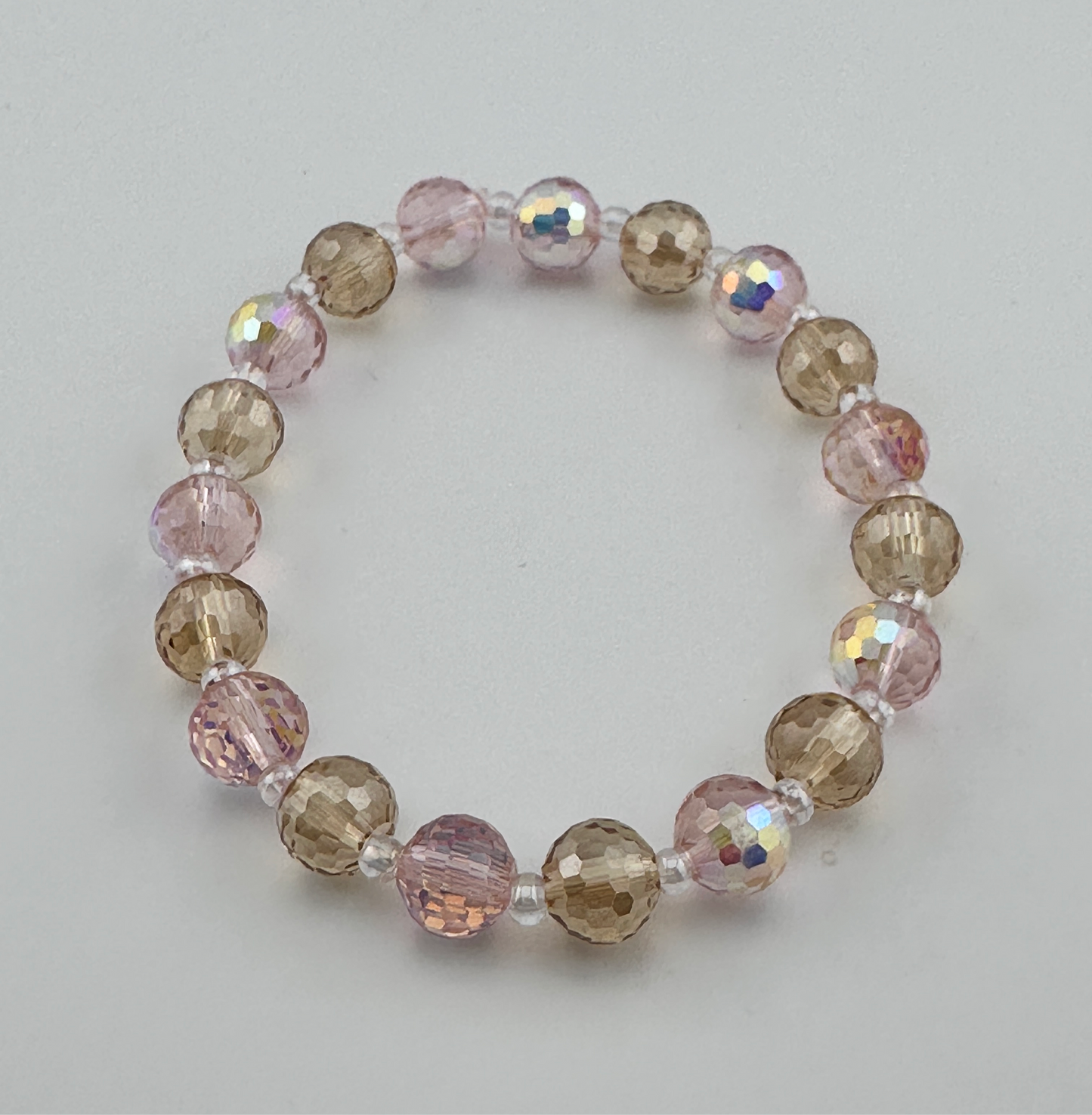 Pink & champagne carved beads Bracelet