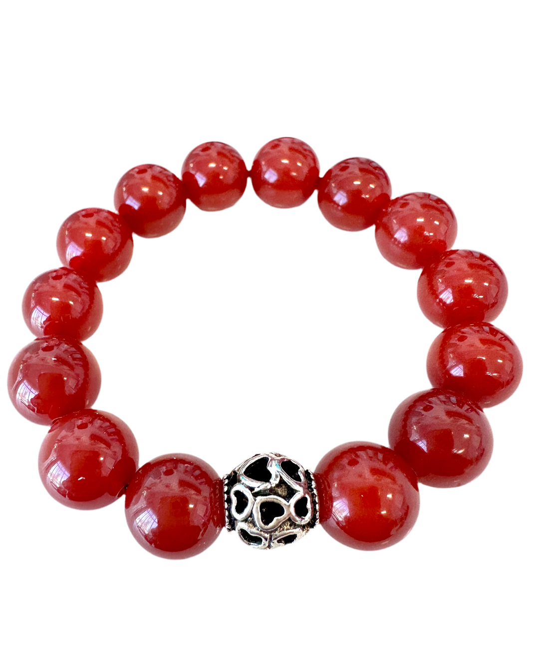 This 12M stretch bracelet is crafted with Red Onyx Agate Beads, cubic zirconia balls, and rhinestone spacers- a lovely combination fit for gifting to friends and family.