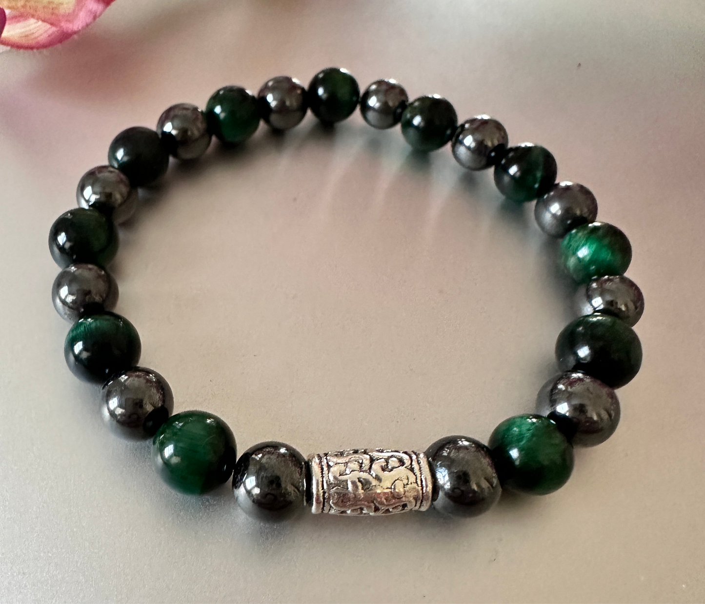 Hematite with green tigers eye bracelet.