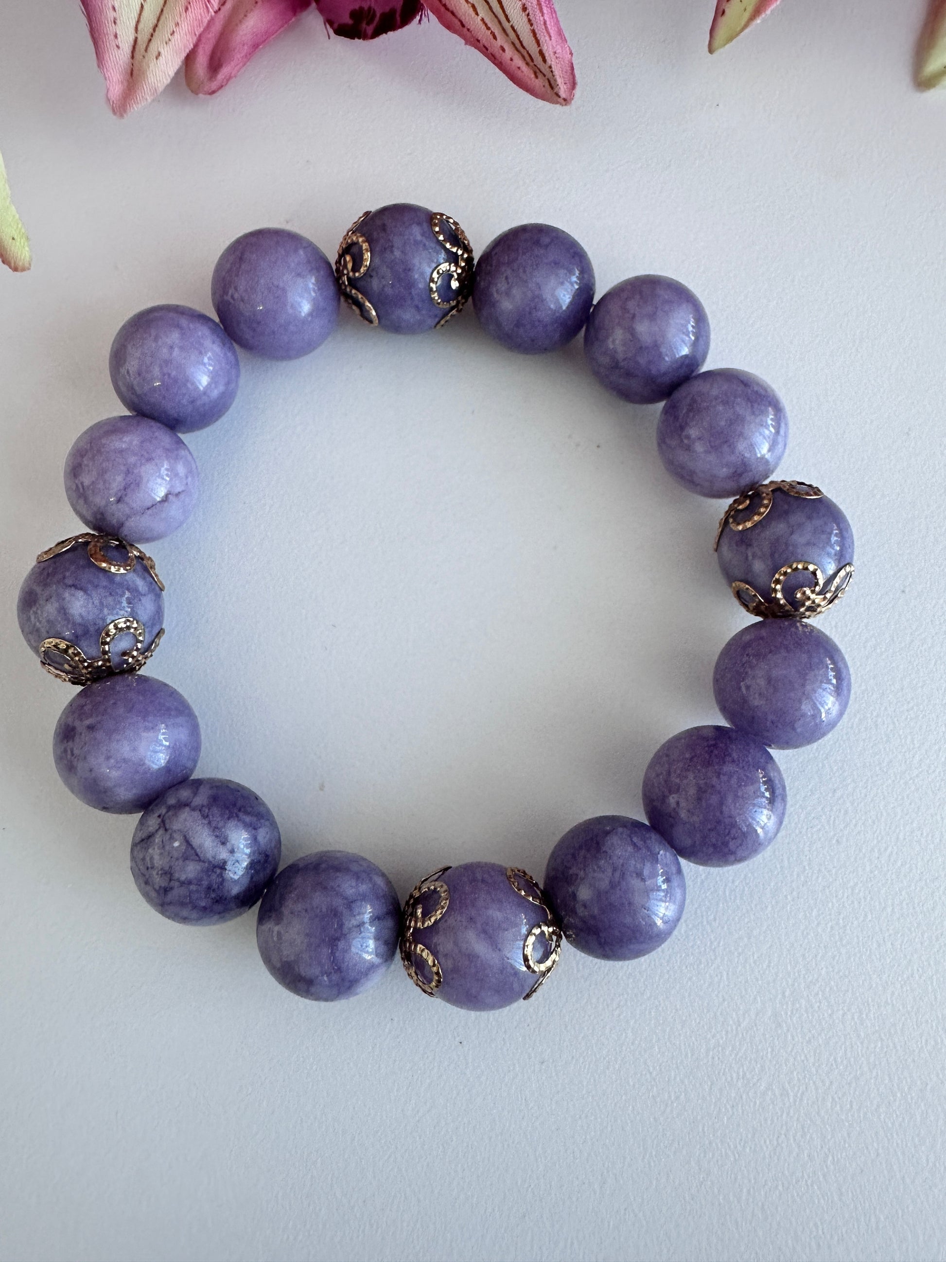 Purple Angelite, Stretch Beaded Bracelet. - Creations by Rosa