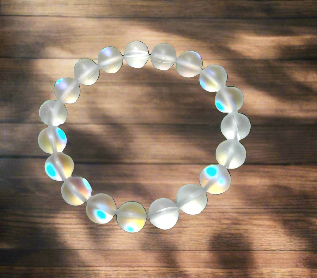 Frosted Natural White Austrian Crystal
 Stretch Bracelet.