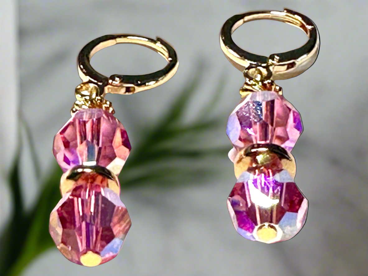 Faceted Round Rose (AB2X) 8mm Swarovski Crystal Earrings with Gold Plating. - Creations by Rosa