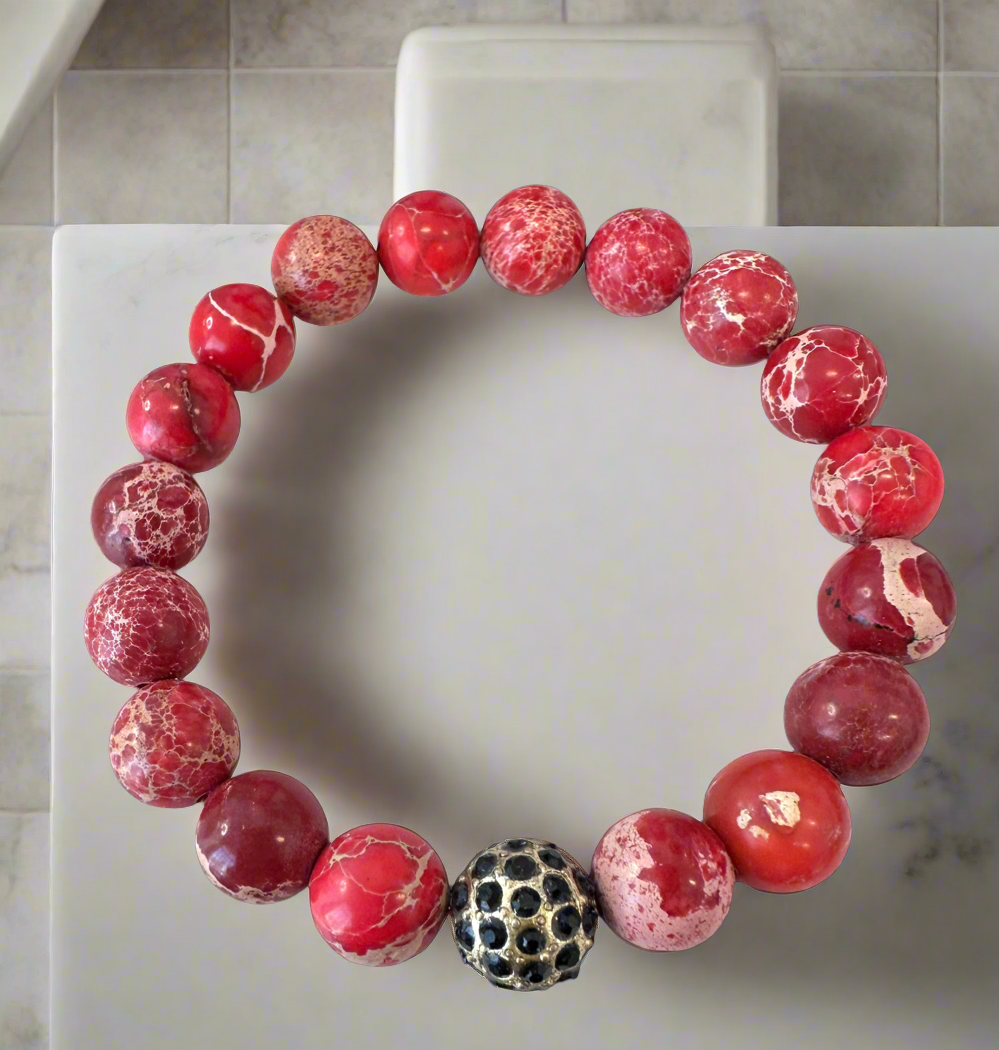 Natural Red Imperial Jasper. stretch bracelet