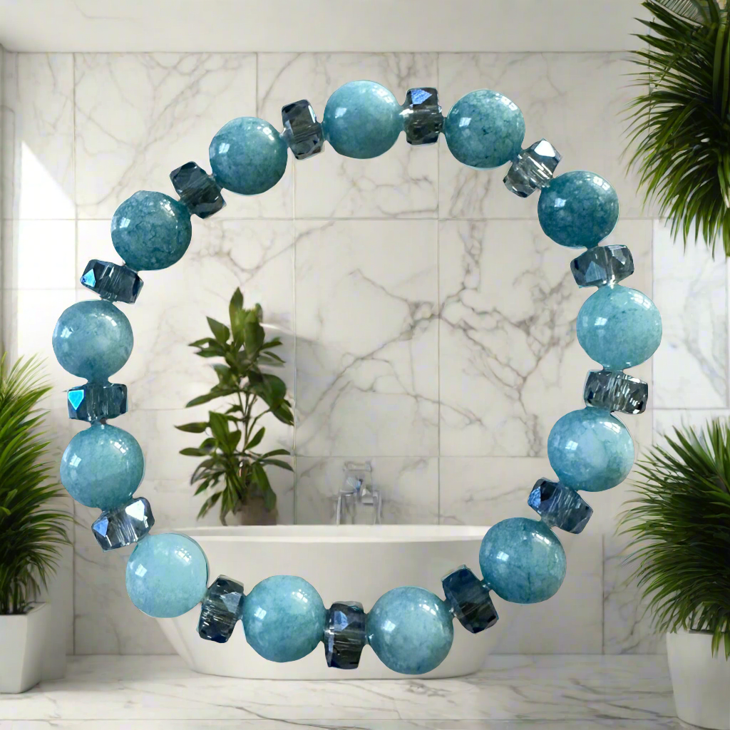 Blue Aquamarines Chalcedony with crystal glass spacers stretch bracelet