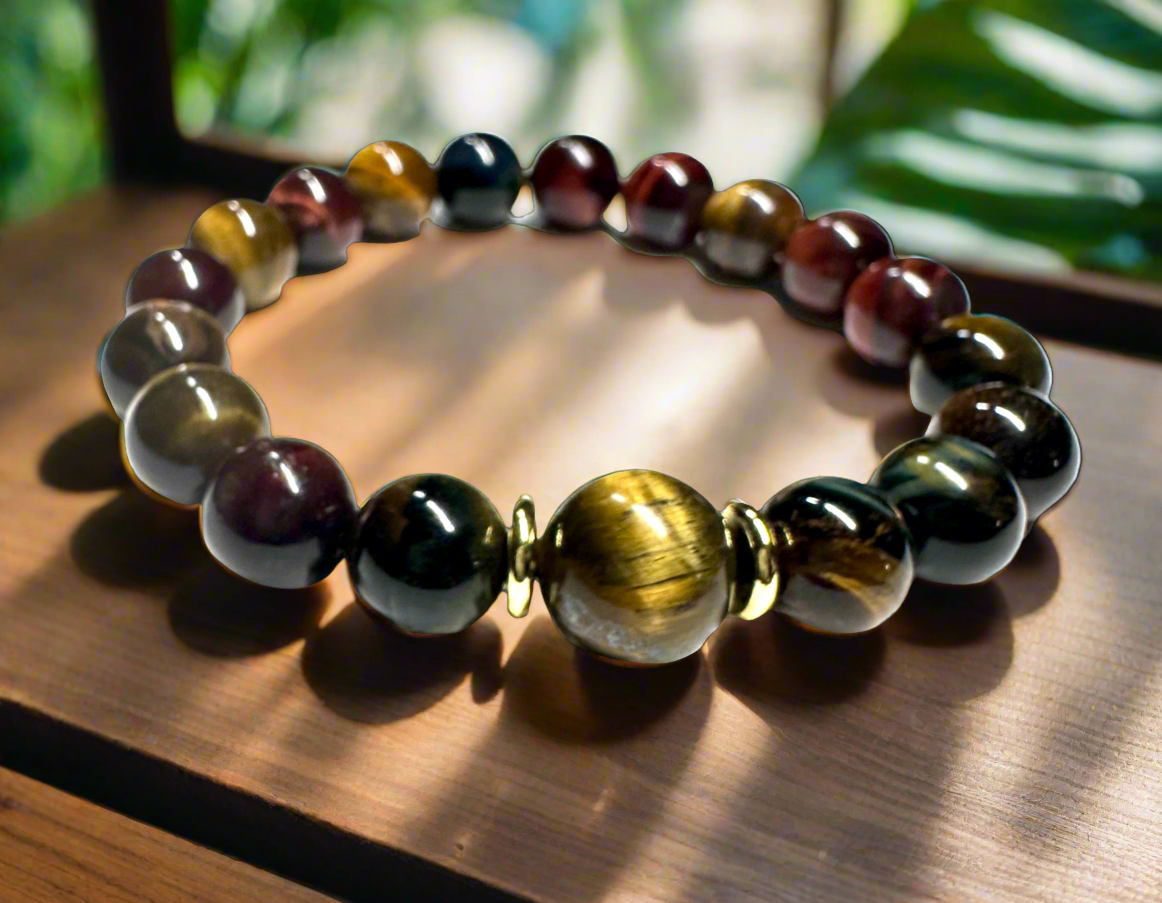 Tigers Eye stretch bracelet features gold plated spacers and one 12 mm stone for a unique accent.