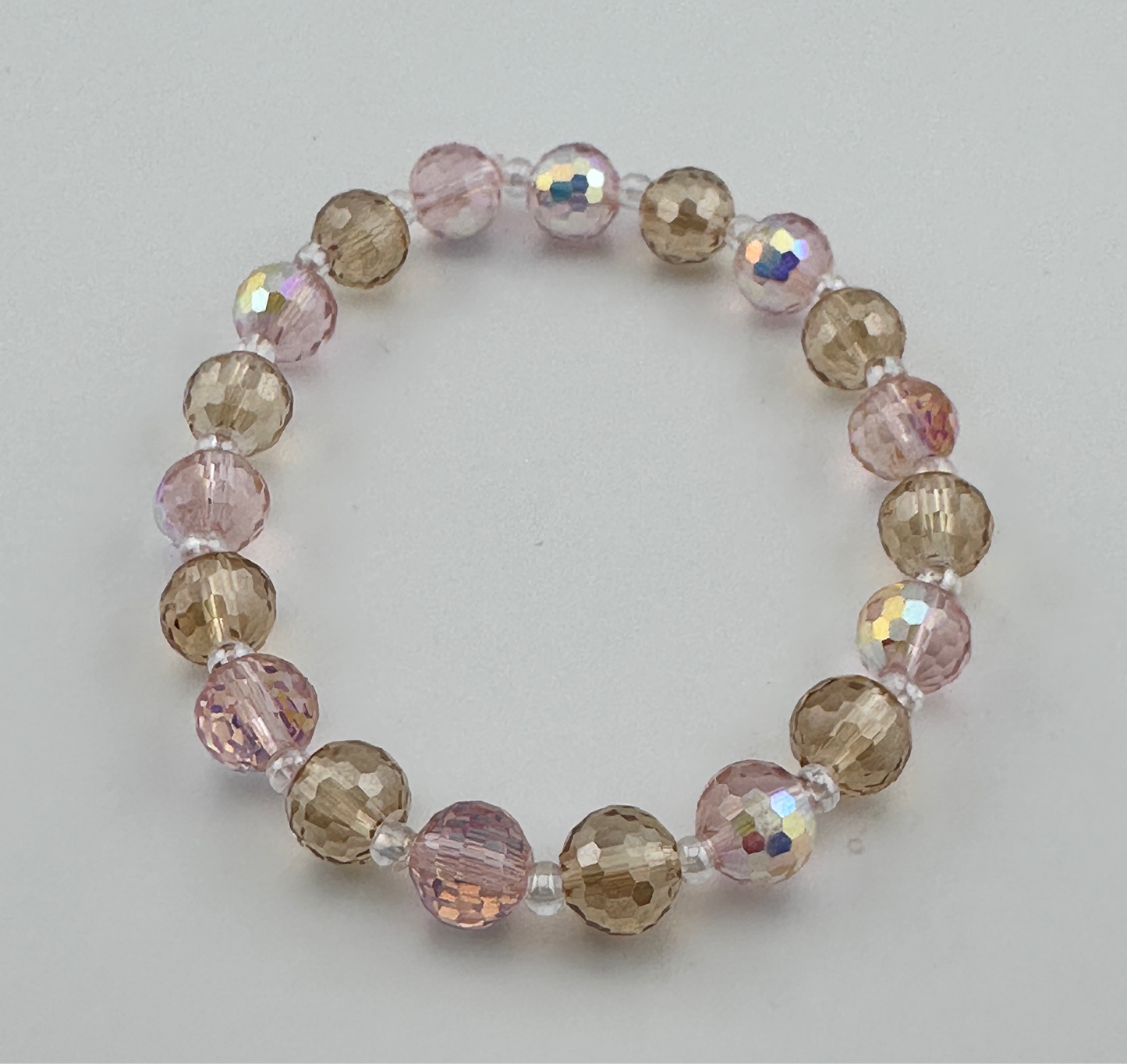 Pink & champagne carved beads Bracelet