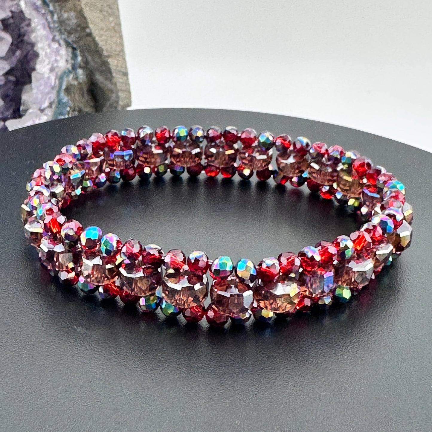 Austrian Crystals three tier layer stretch bracelet