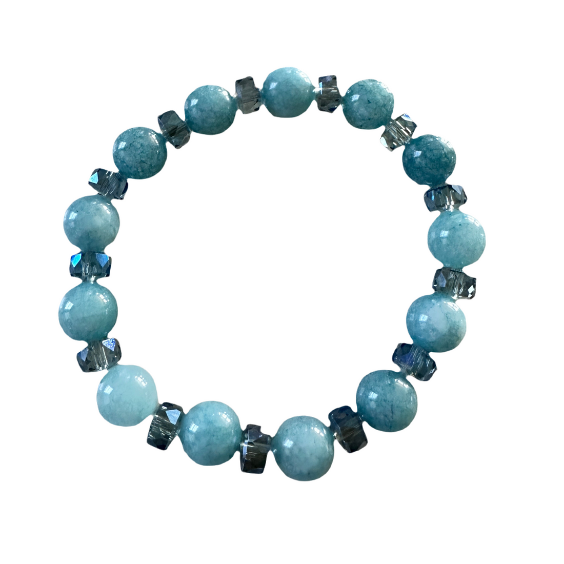 Blue Aquamarines Chalcedony with crystal glass spacers stretch bracelet