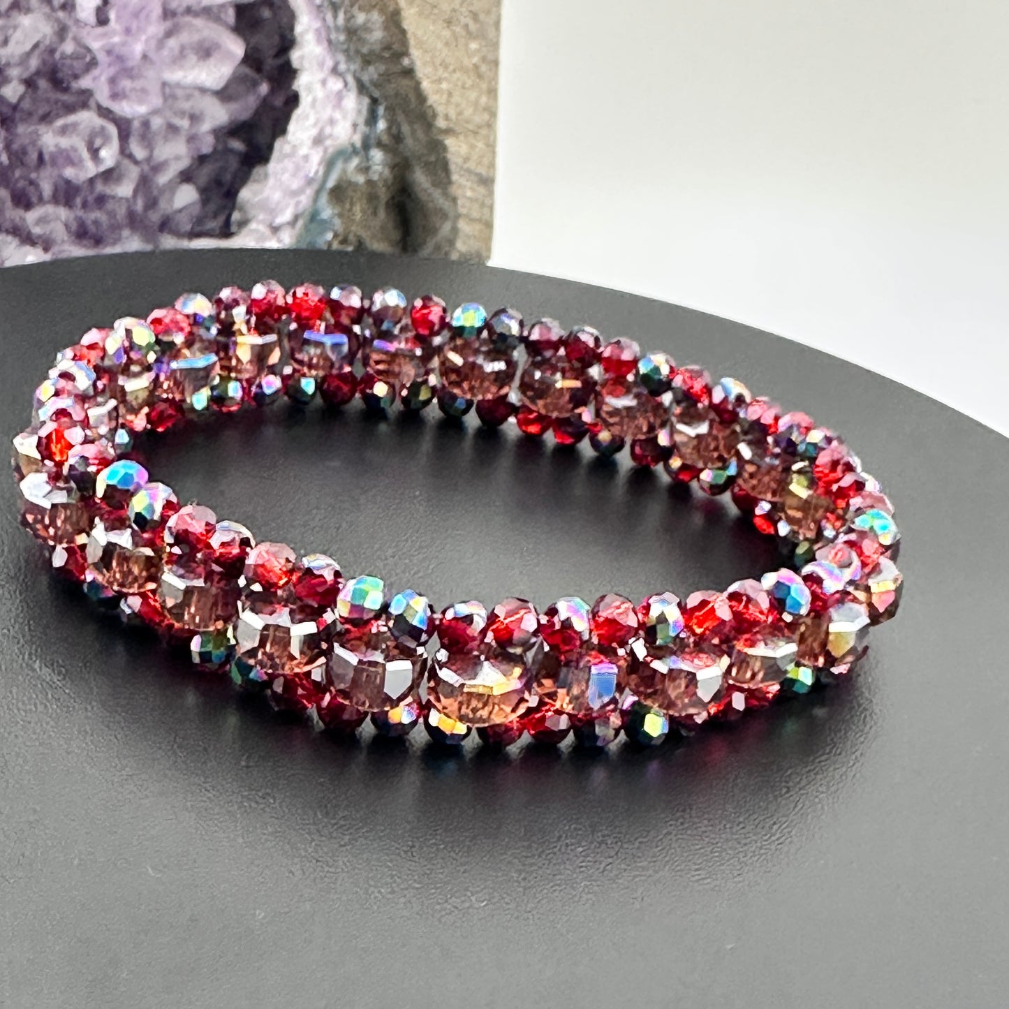 Austrian Crystals three tier layer stretch bracelet