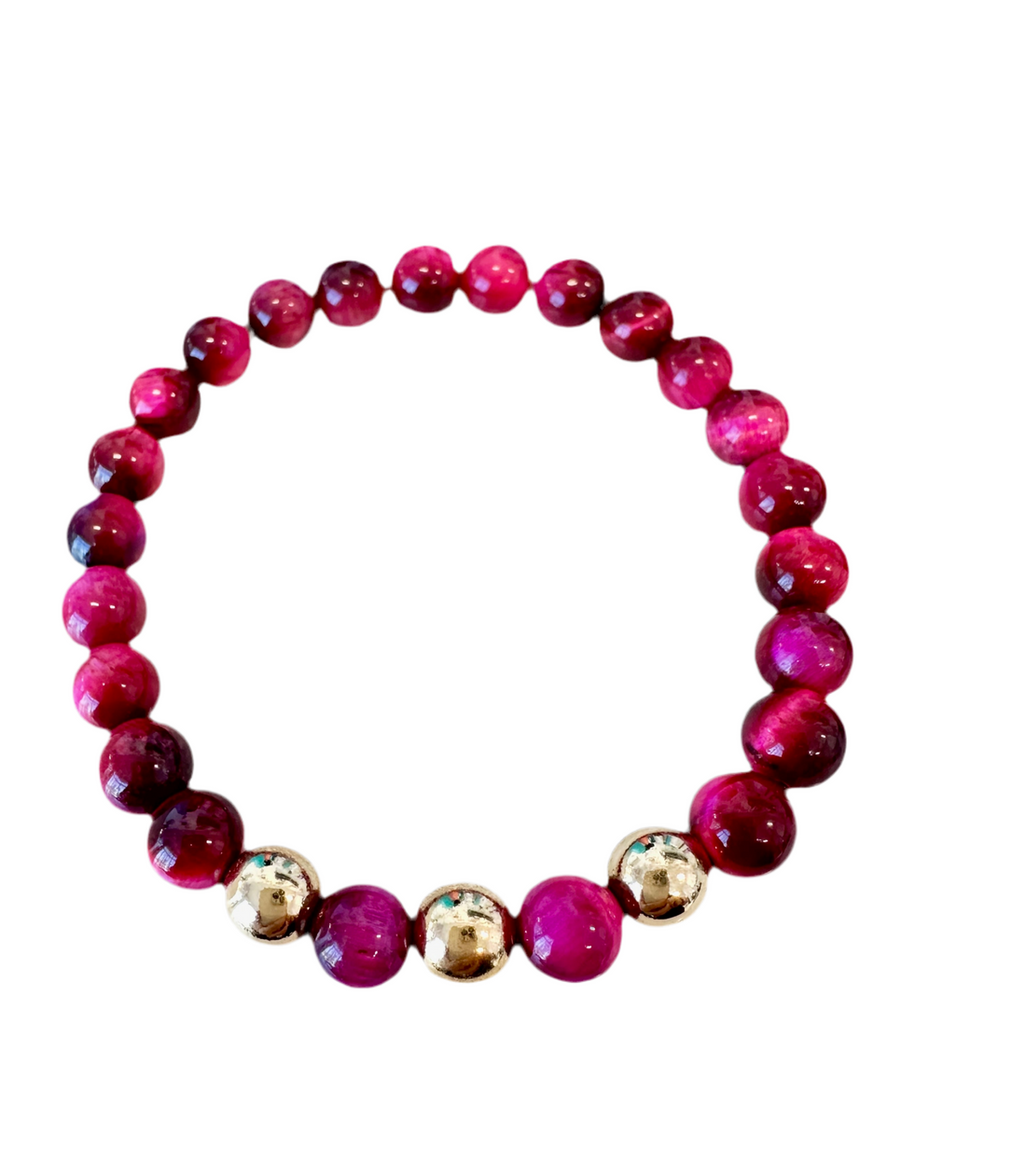 Pink Tigers  Eye handmade beaded Stretch bracelet, with  gold plated beads.