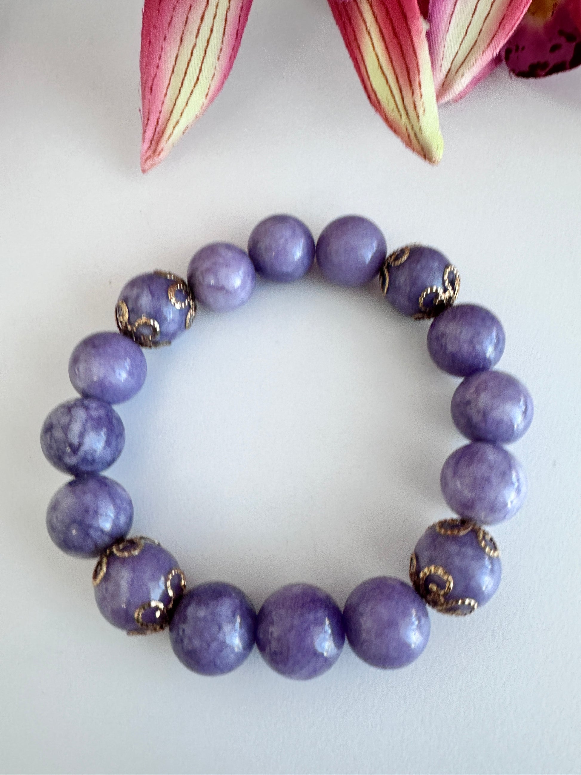 Purple Angelite, Stretch Beaded Bracelet. - Creations by Rosa