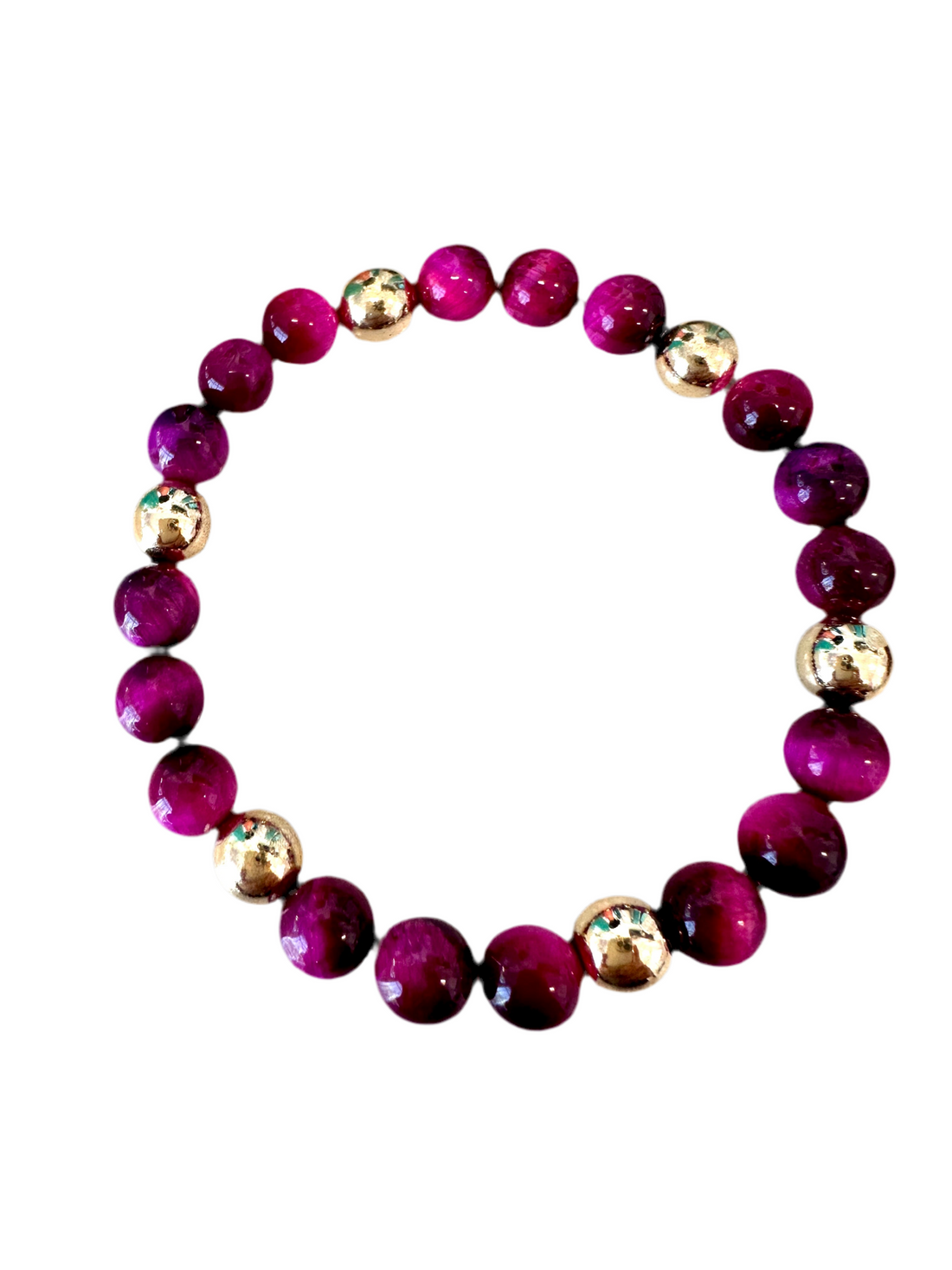 Pink Tigers  Eye handmade beaded Stretch bracelet, with  gold plated beads.