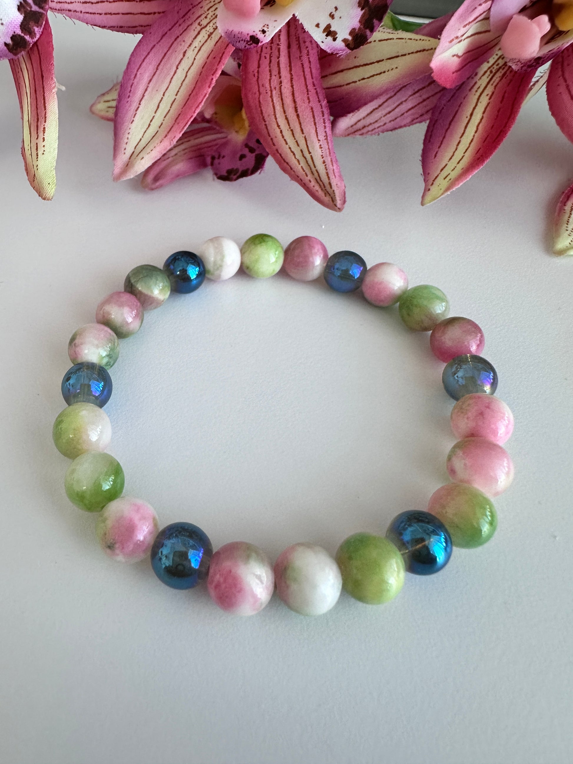 Persian Jade Beads stretch bracelet. - Creations by Rosa