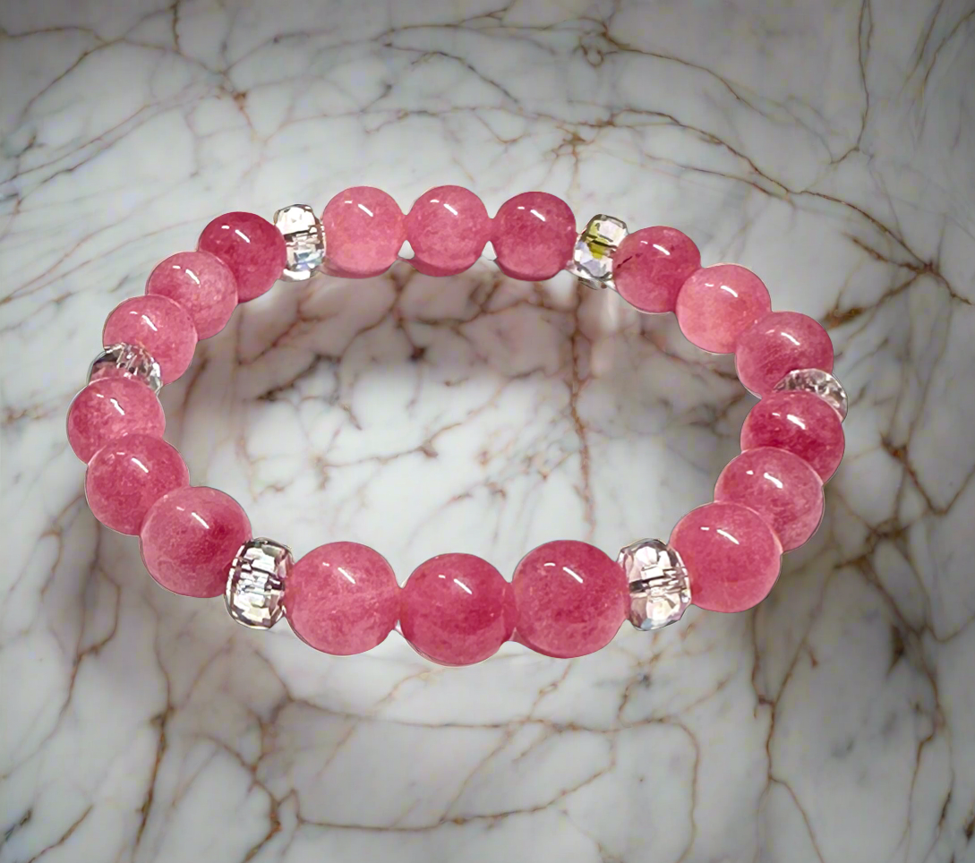 Argentine Rhodochrosite Beads, handmade stretch bracelet.