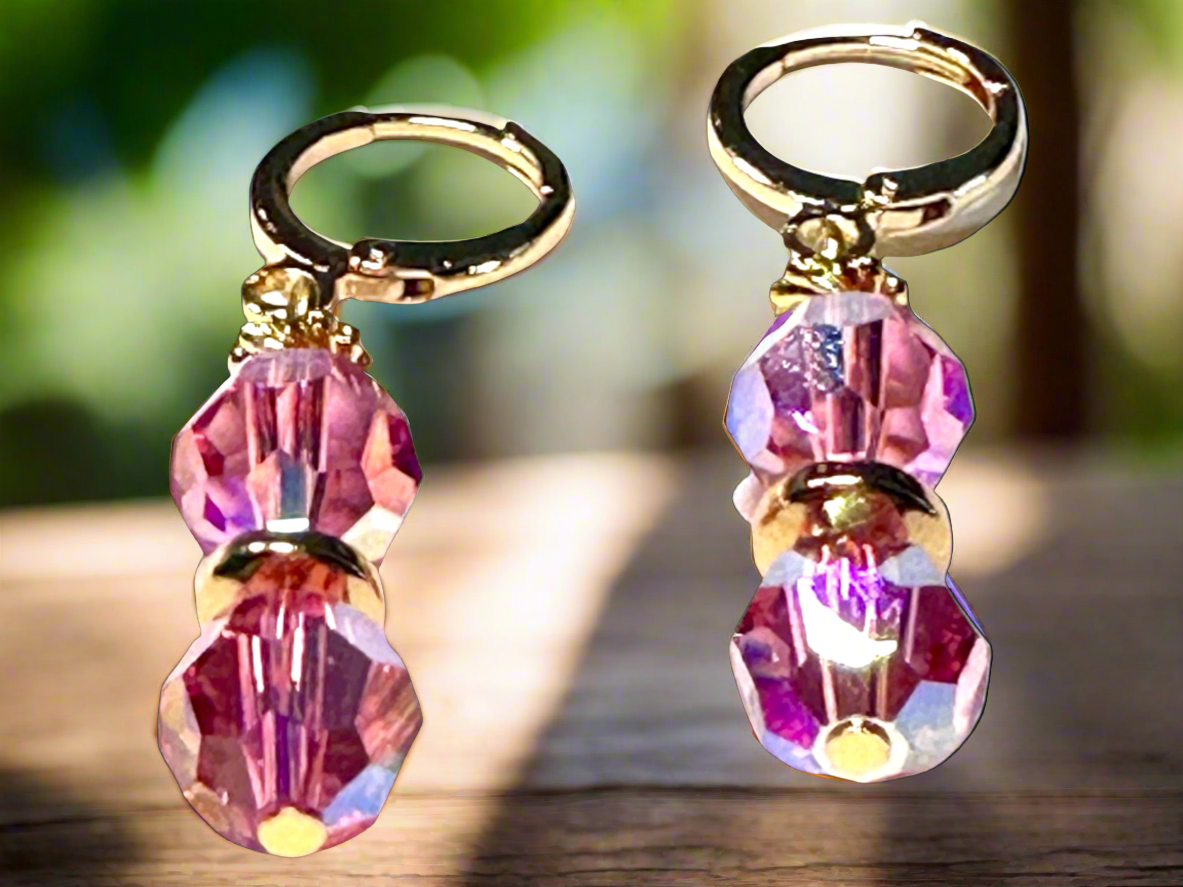 Faceted Round Rose (AB2X) 8mm Swarovski Crystal Earrings with Gold Plating.